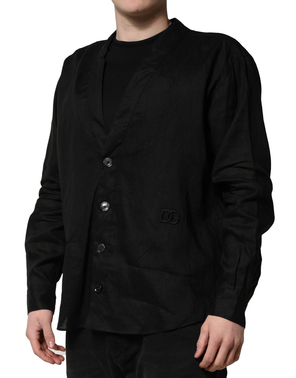 Dolce & Gabbana Schwarzes Leinenhemd mit langen Ärmeln Herren Casual Shirt
