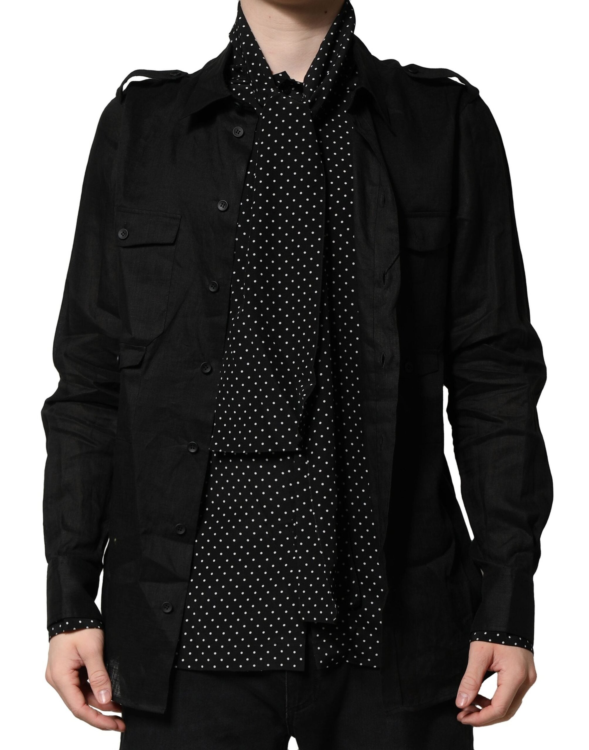 Dolce & Gabbana Schwarzes Polka Dot Kragen Krawatte Halsausschnitt Casual Shirt