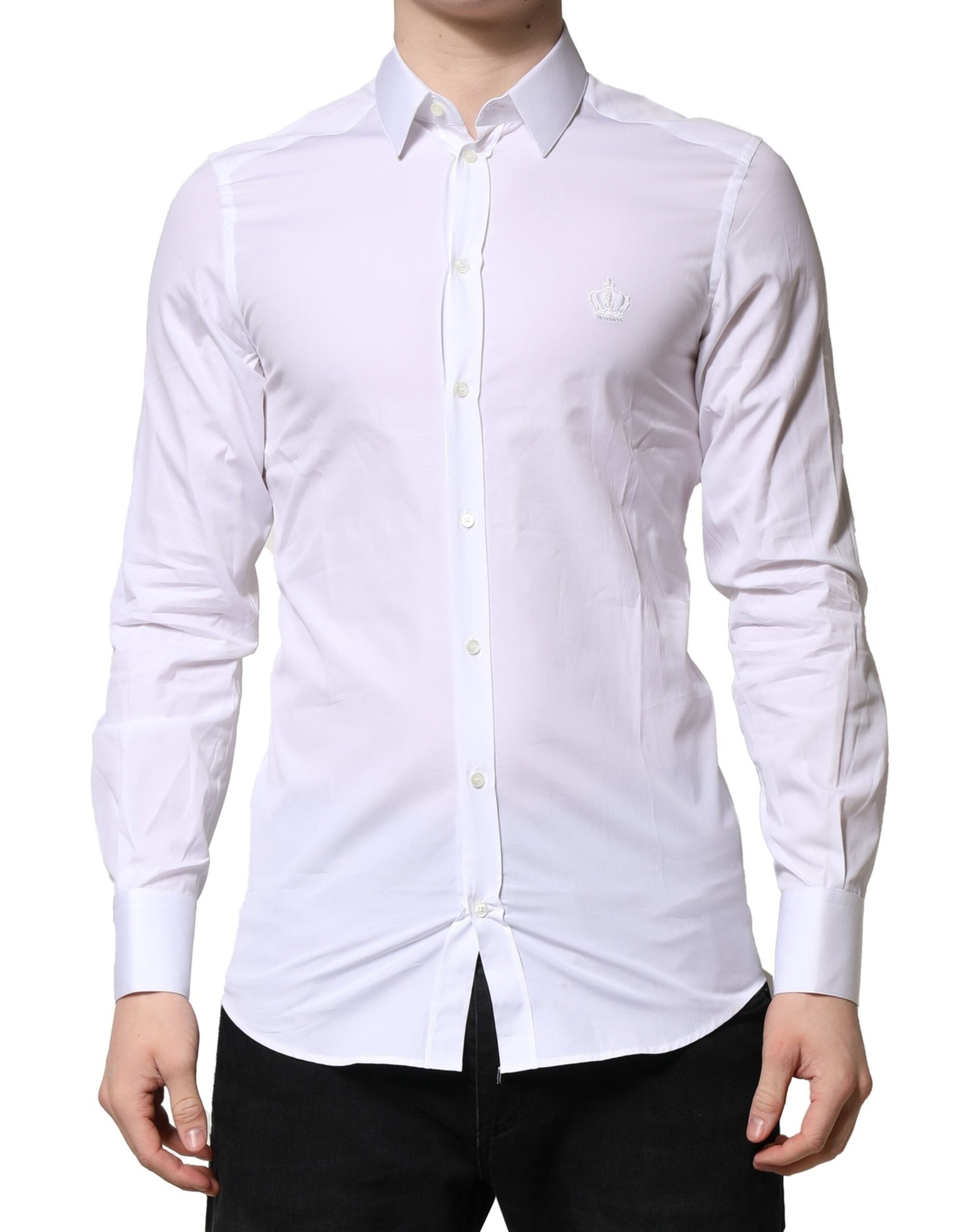 Dolce & Gabbana Weißes GOLD Langärmeliges Herren Kleid Formales Hemd