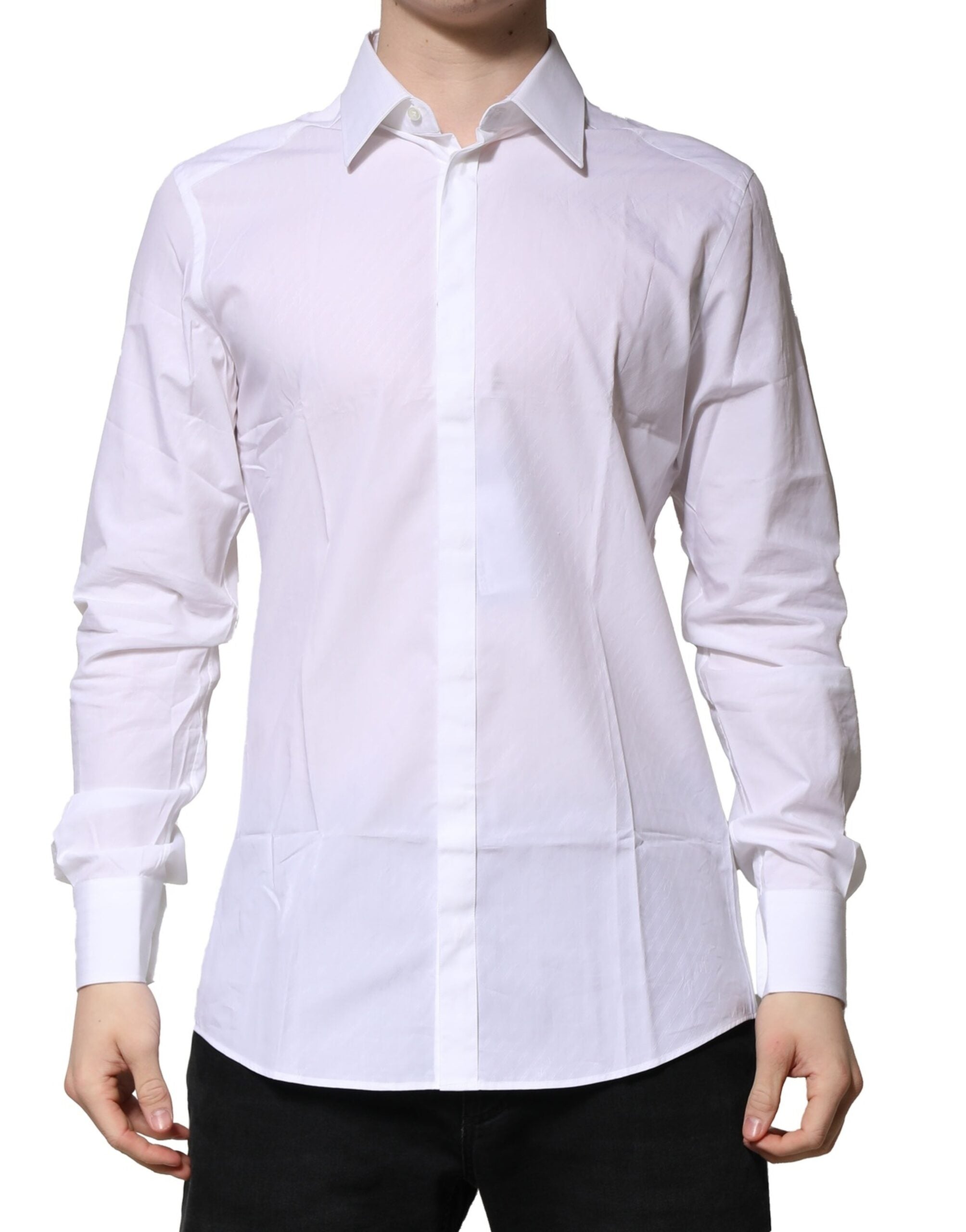 Dolce & Gabbana Weißes GOLD Langärmeliges Herren Kleid Formales Hemd
