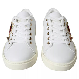 Dolce & Gabbana Weiß Leder Gold Rot Herz Turnschuhe Schuhe