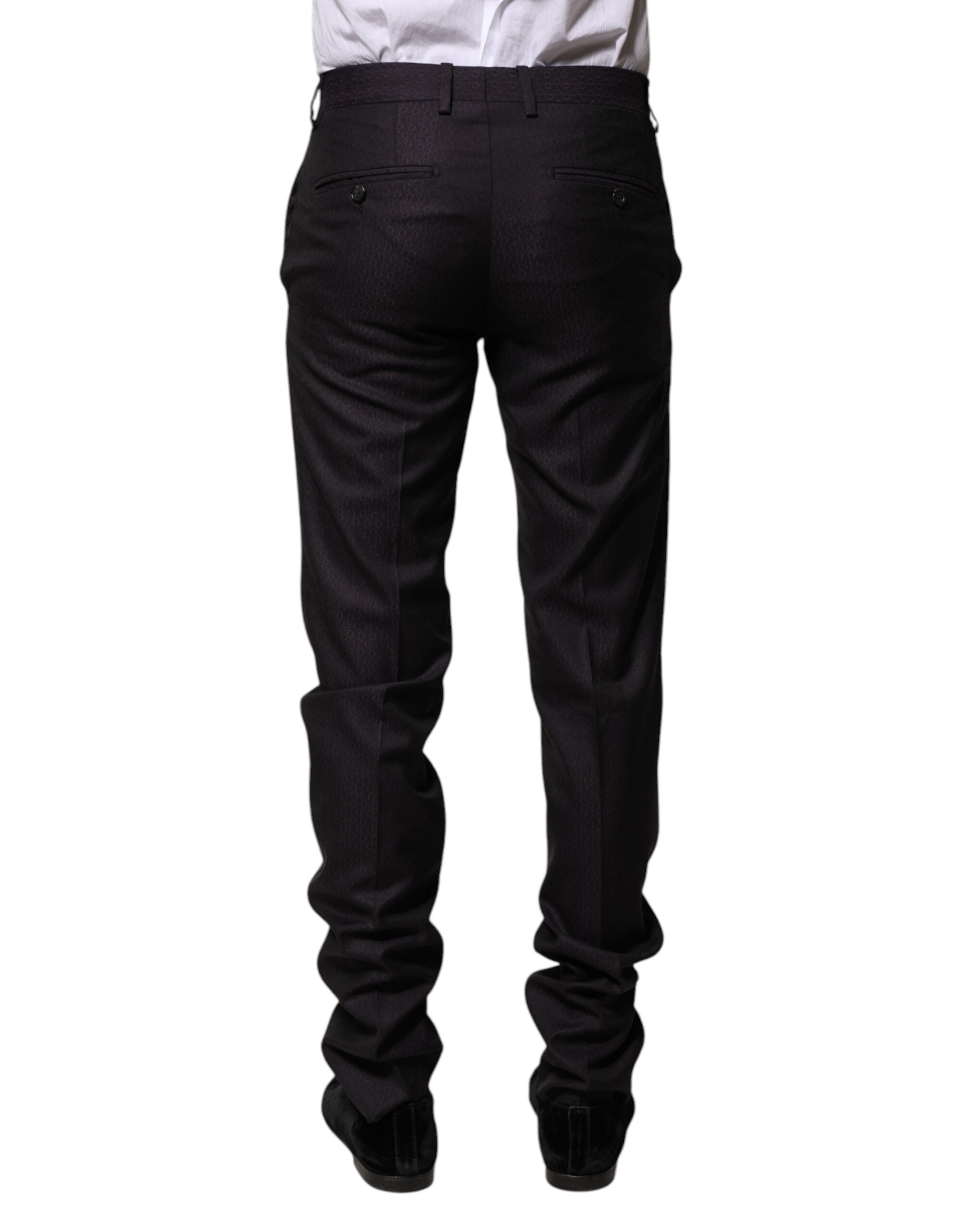 Dolce & Gabbana Schwarz gemusterte formelle Hose aus Wolle