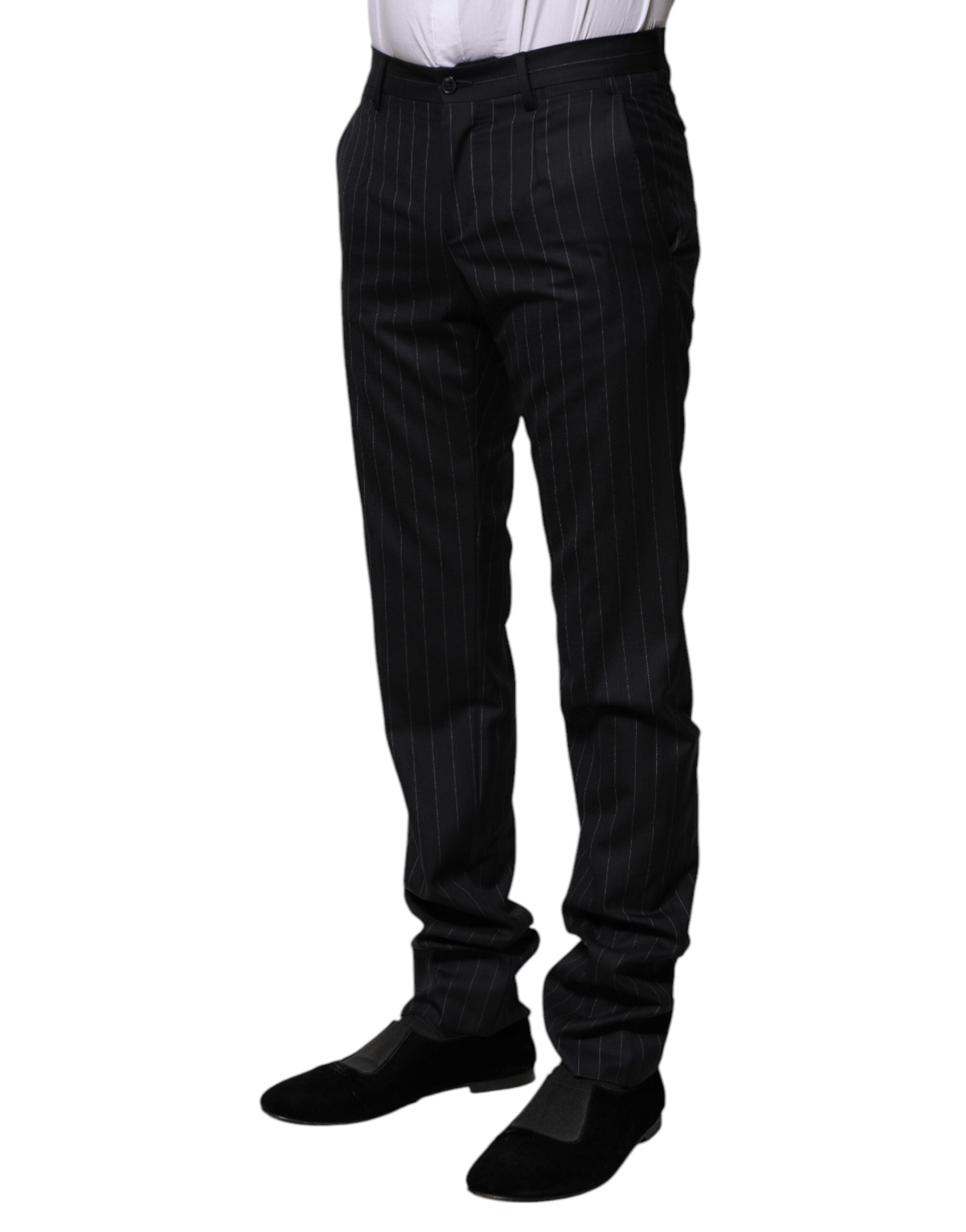 Dolce & Gabbana Gestreifte formelle Hose aus schwarzer Wolle