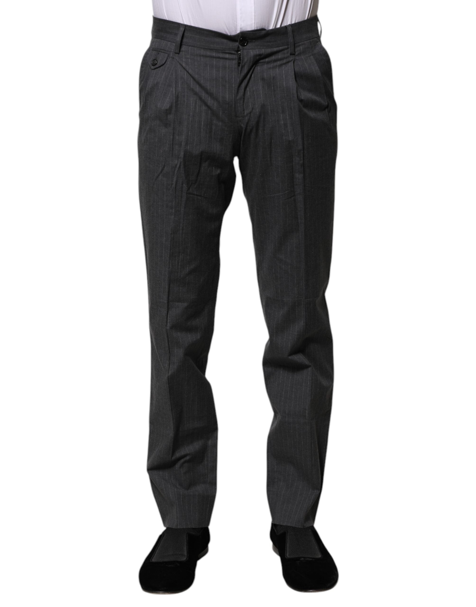 Dolce & Gabbana Graue gestreifte formelle Hose aus Baumwolle
