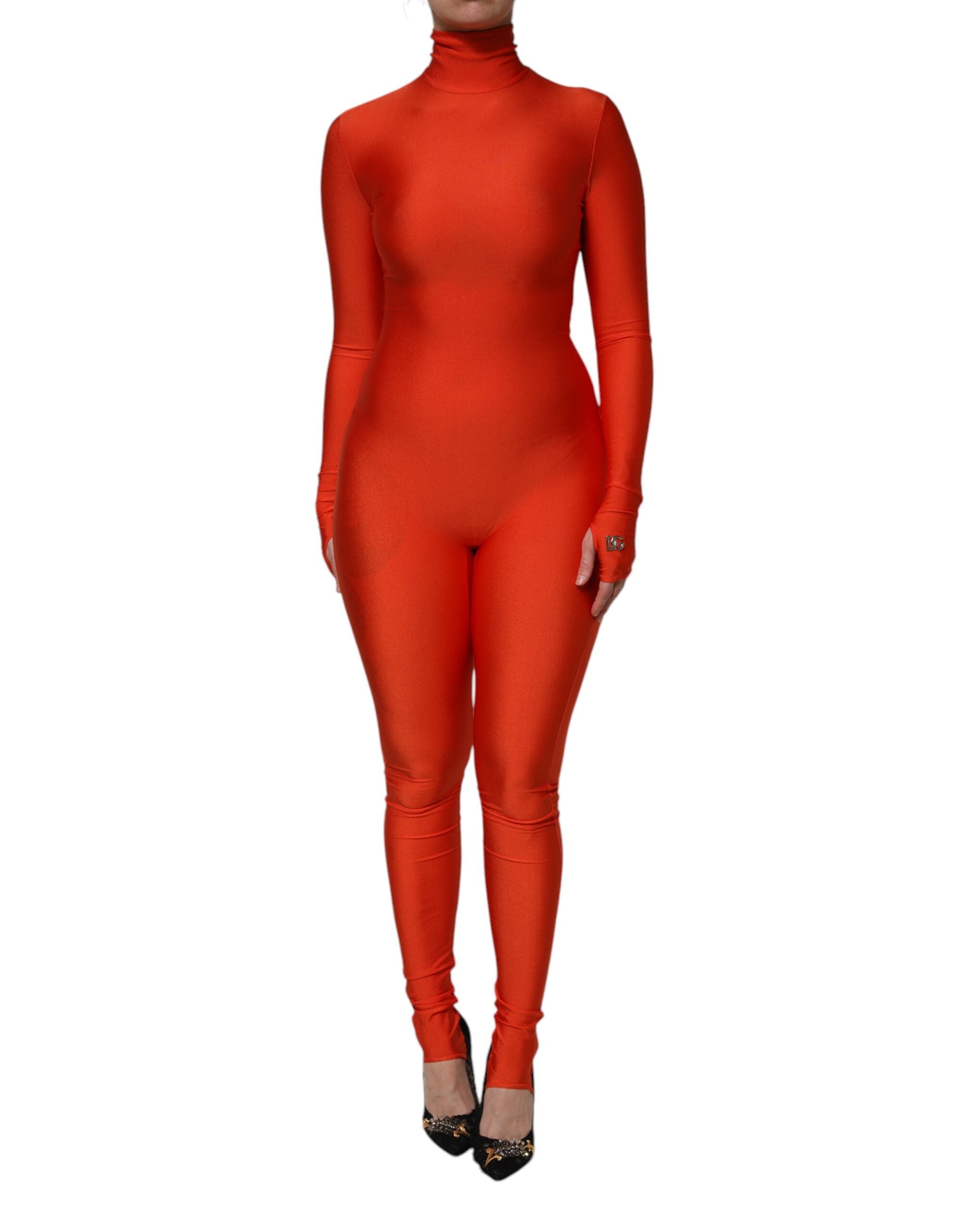 Dolce & Gabbana Rotes Nylon-Rollkragen-Bodycon-Jumpsuit-Kleid