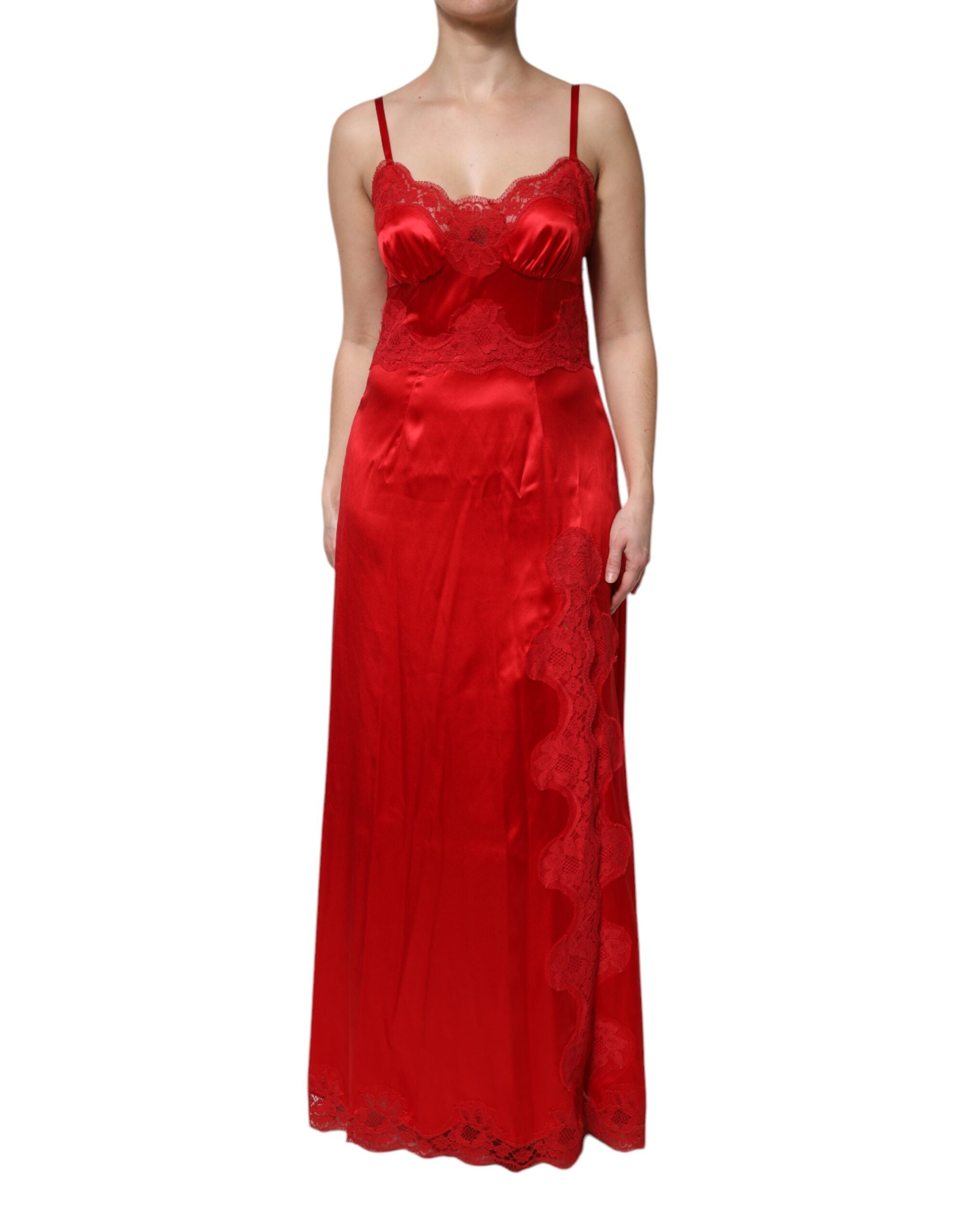 Dolce & Gabbana Rotes ärmelloses langes Maxikleid aus Seide