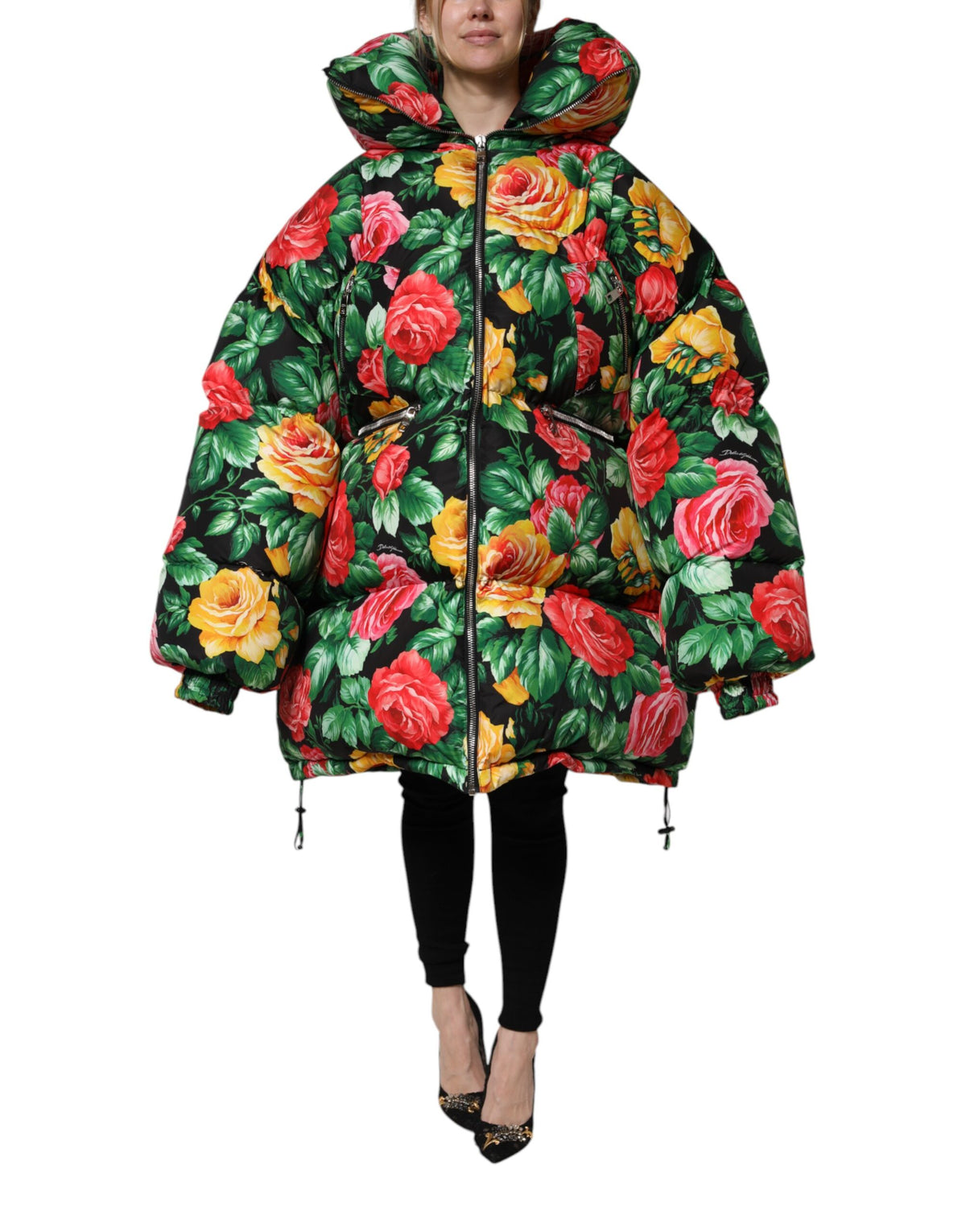 Dolce & Gabbana Multicolor Floral Pufferjacke mit Kapuze