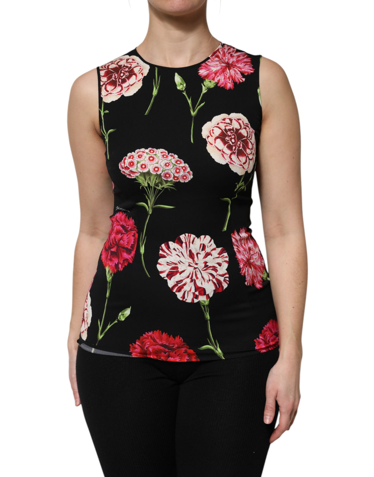 Dolce & Gabbana Schwarzes ärmelloses Tank-Blusen-Top mit Blumendruck