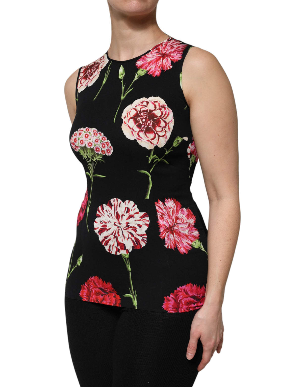 Dolce & Gabbana Schwarzes ärmelloses Tank-Blusen-Top mit Blumendruck