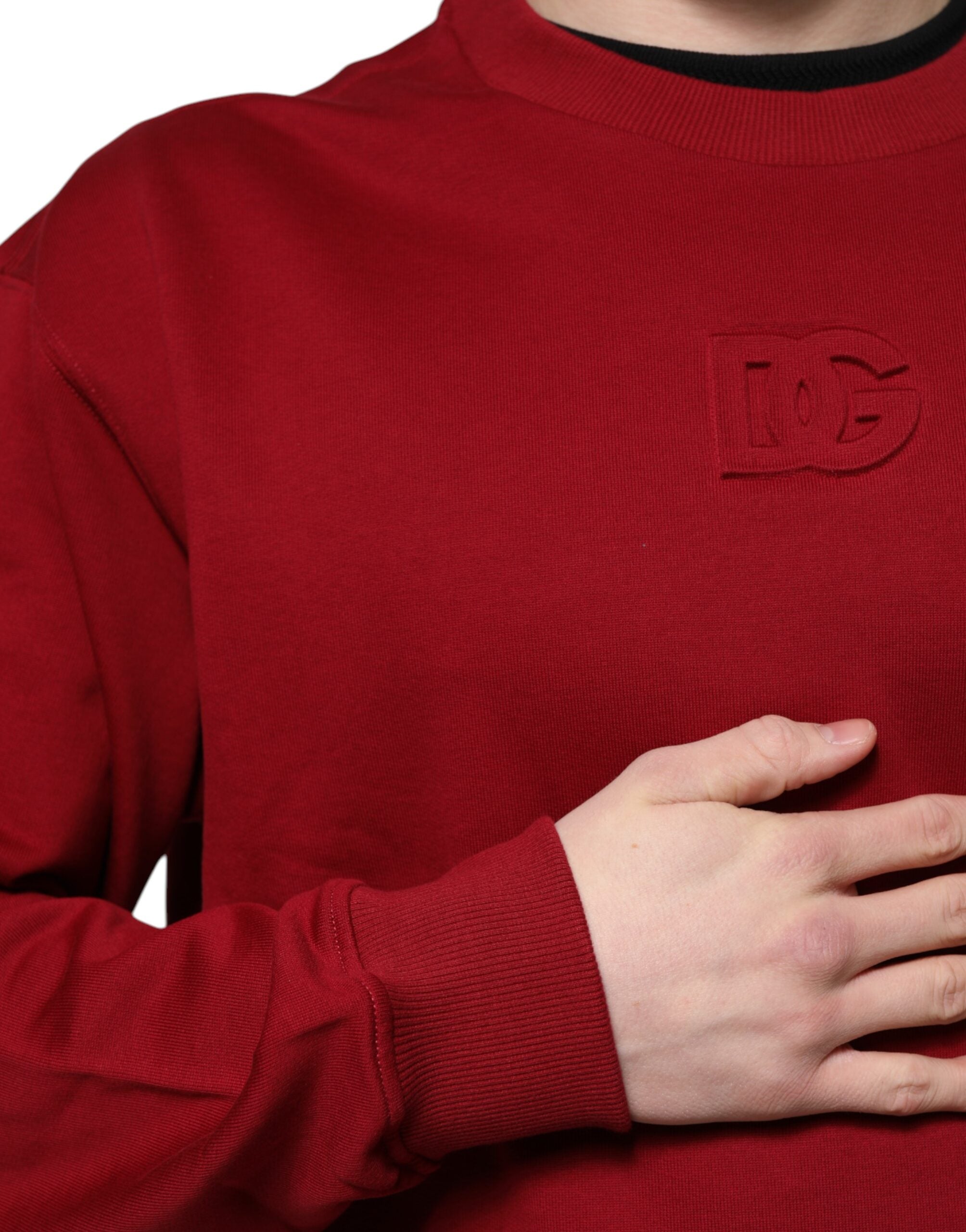 Dolce & Gabbana Roter Rundhalspullover aus Baumwolle mit Logo-Prägung