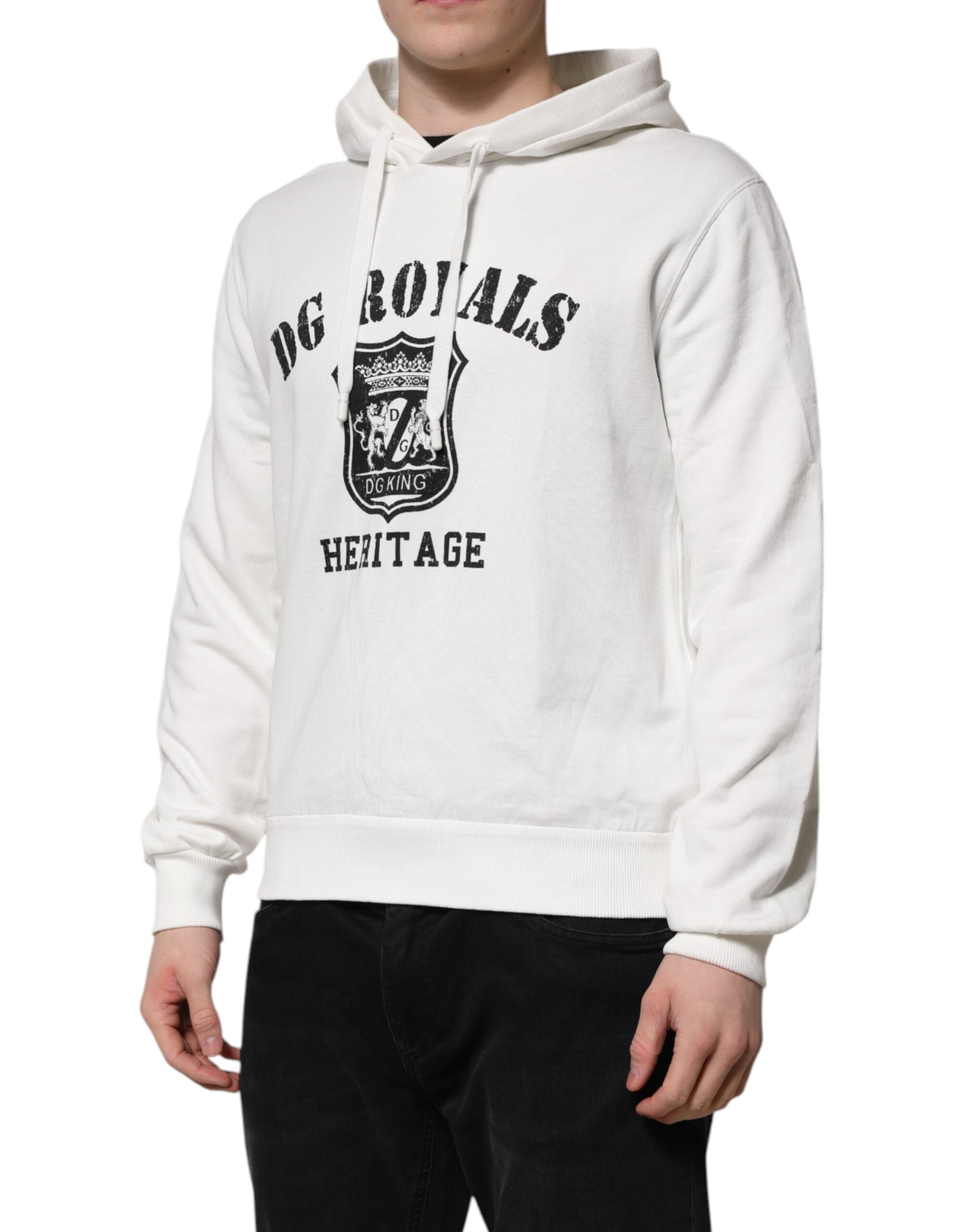 Dolce & Gabbana Weißer Kapuzenpullover aus Baumwolle DG ROYAL Print