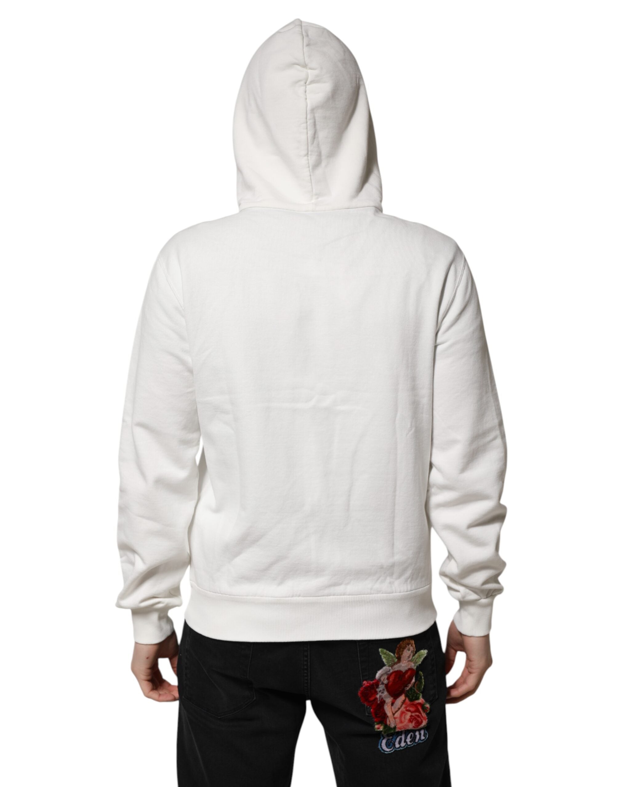Dolce & Gabbana Weißer Kapuzenpullover aus Baumwolle DG ROYAL Print