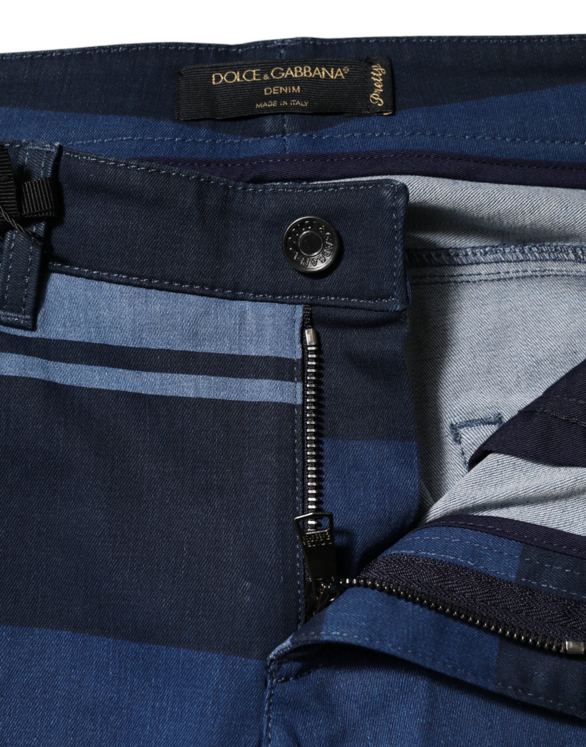 Dolce & Gabbana Blau gestreifte Baumwoll-Stretch-Denim-Jeans