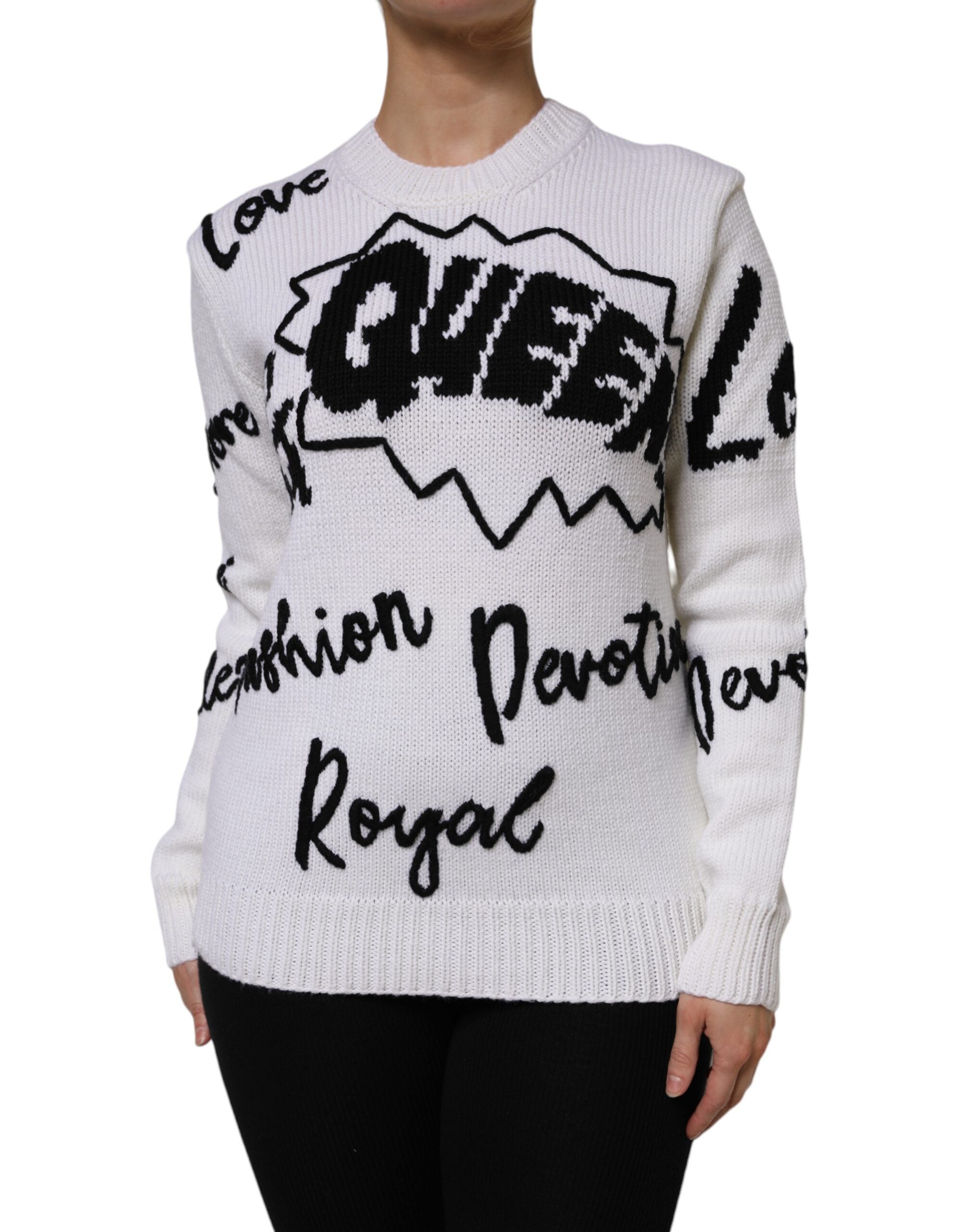 Dolce & Gabbana Weißer Pullover mit Rundhalsausschnitt aus Wolle