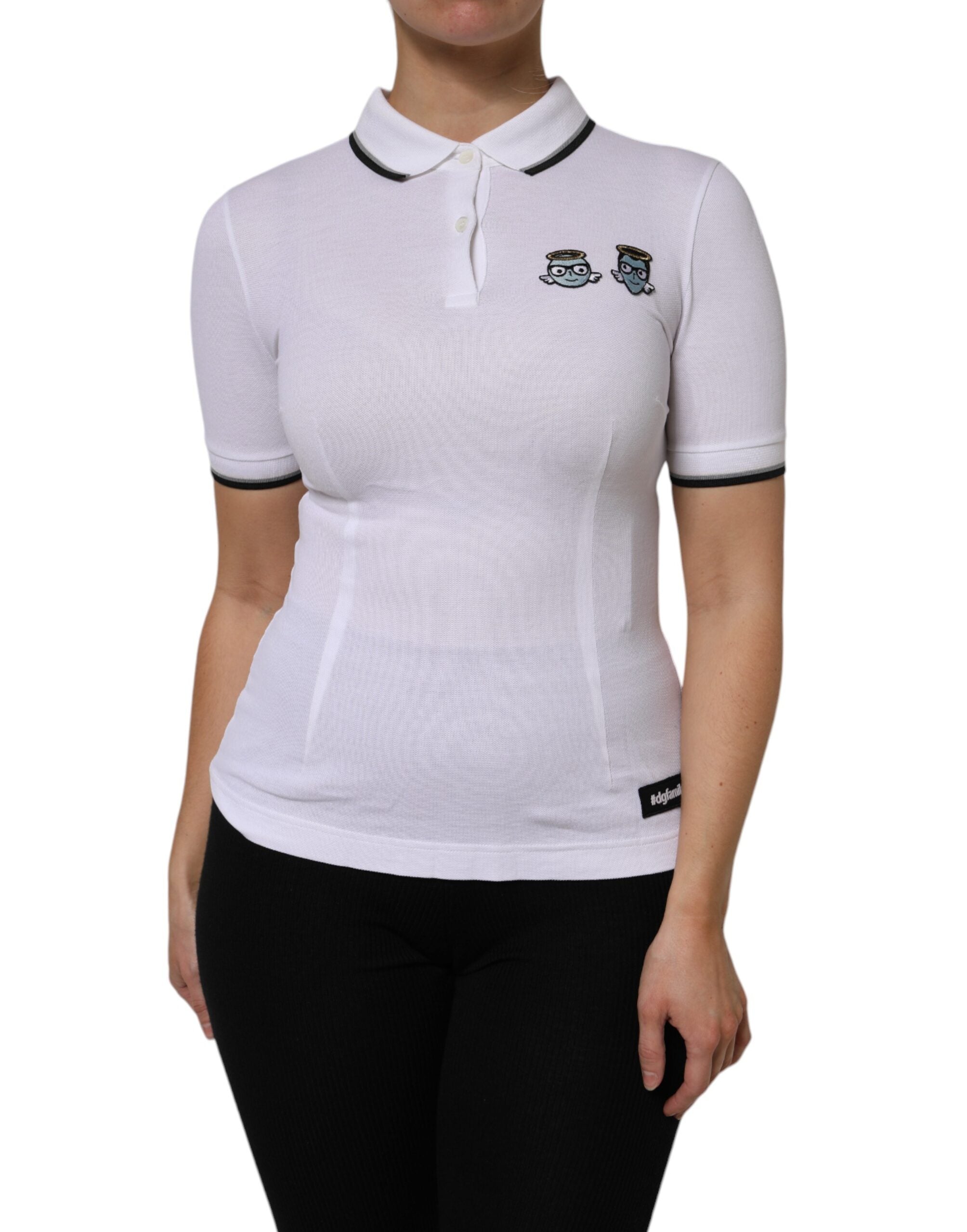 Dolce & Gabbana Kurzes weißes Poloshirt aus Baumwolle mit Kragen