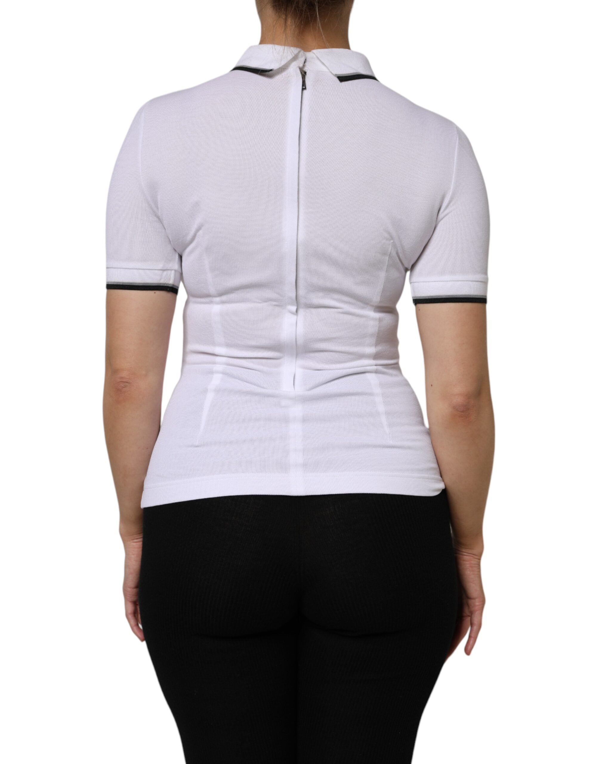 Dolce & Gabbana Kurzes weißes Poloshirt aus Baumwolle mit Kragen
