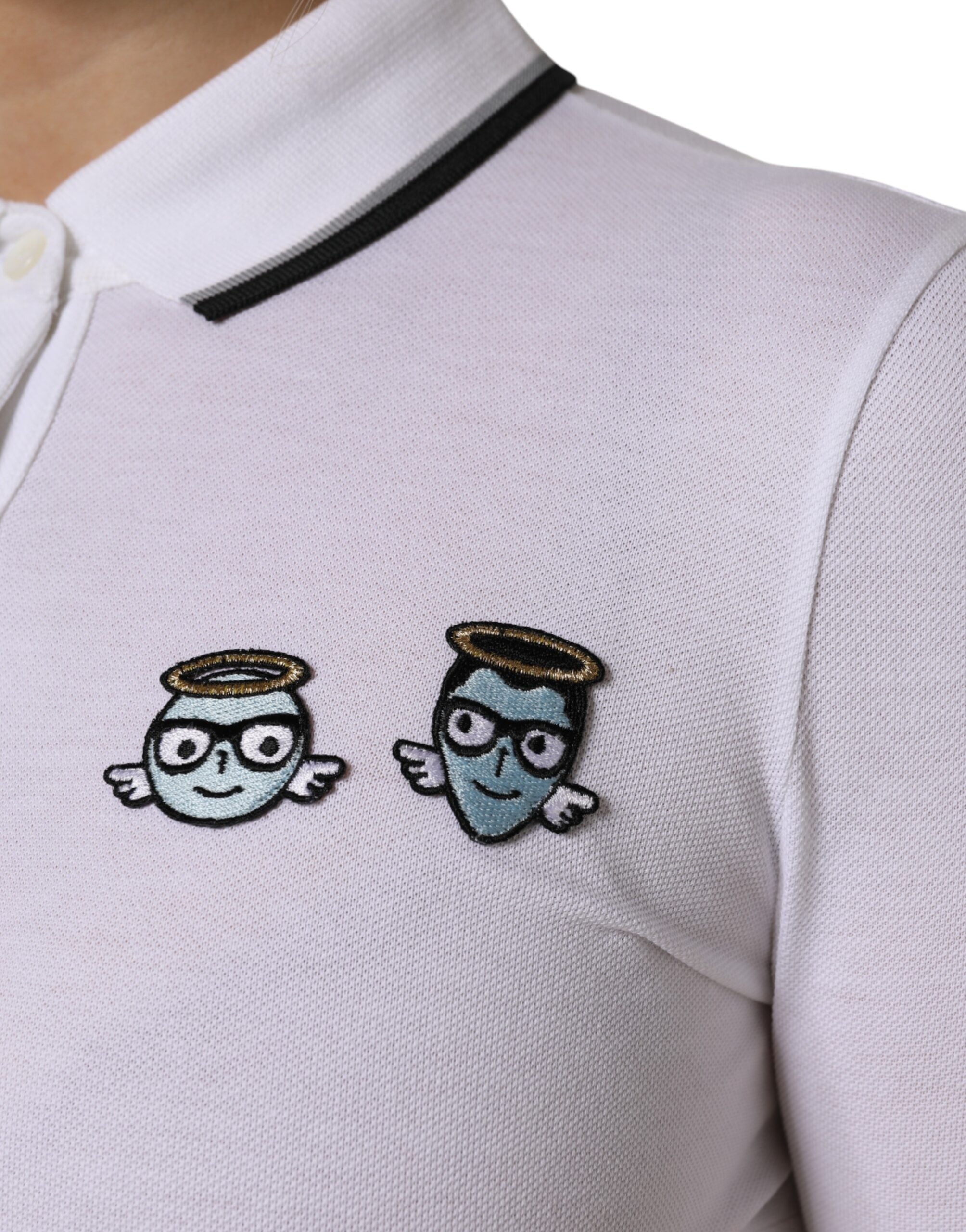 Dolce & Gabbana Kurzes weißes Poloshirt aus Baumwolle mit Kragen