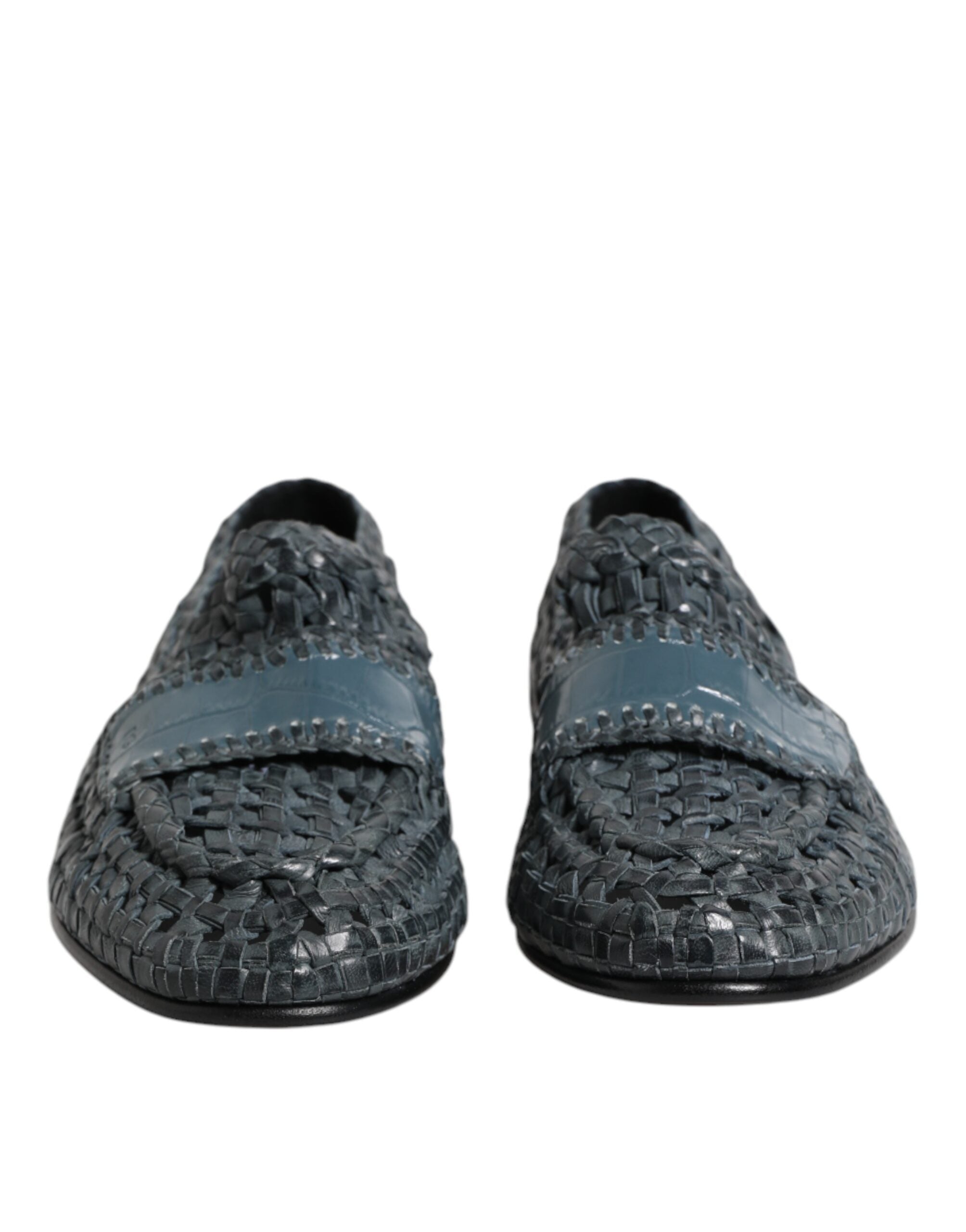 Dolce & Gabbana Blaue gewebte Leder Slipper Schuhe