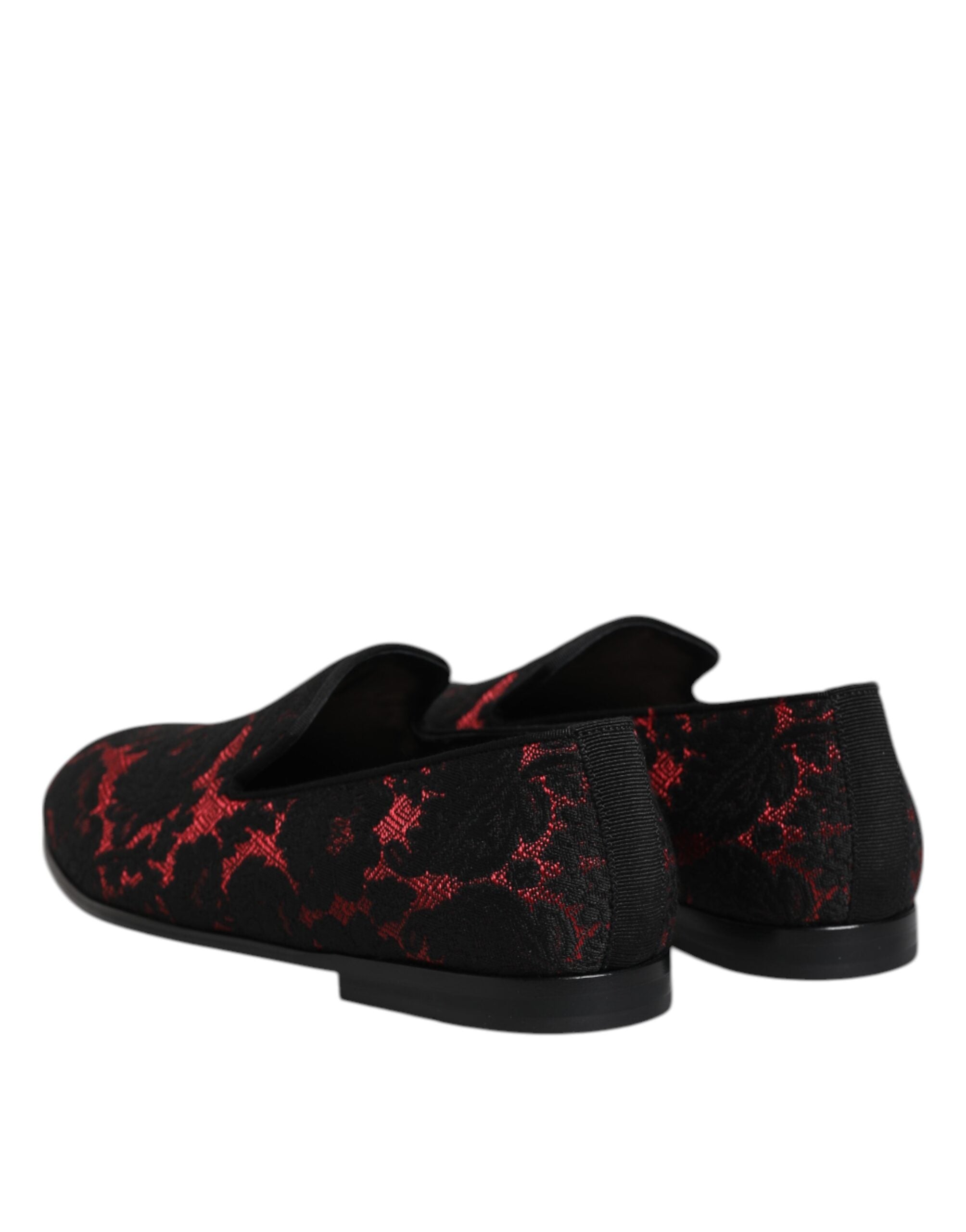 Dolce & Gabbana Rot Schwarz Jacquard Slip On Loafers Schuhe