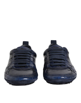 Dolce & Gabbana Dunkelblau Leder Low Top Männer Turnschuhe Schuhe