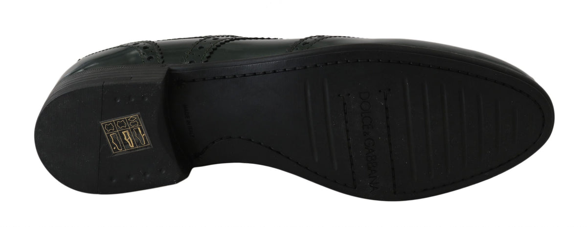Dolce & Gabbana Grüne Leder Broque Oxford Wingtip Schuhe