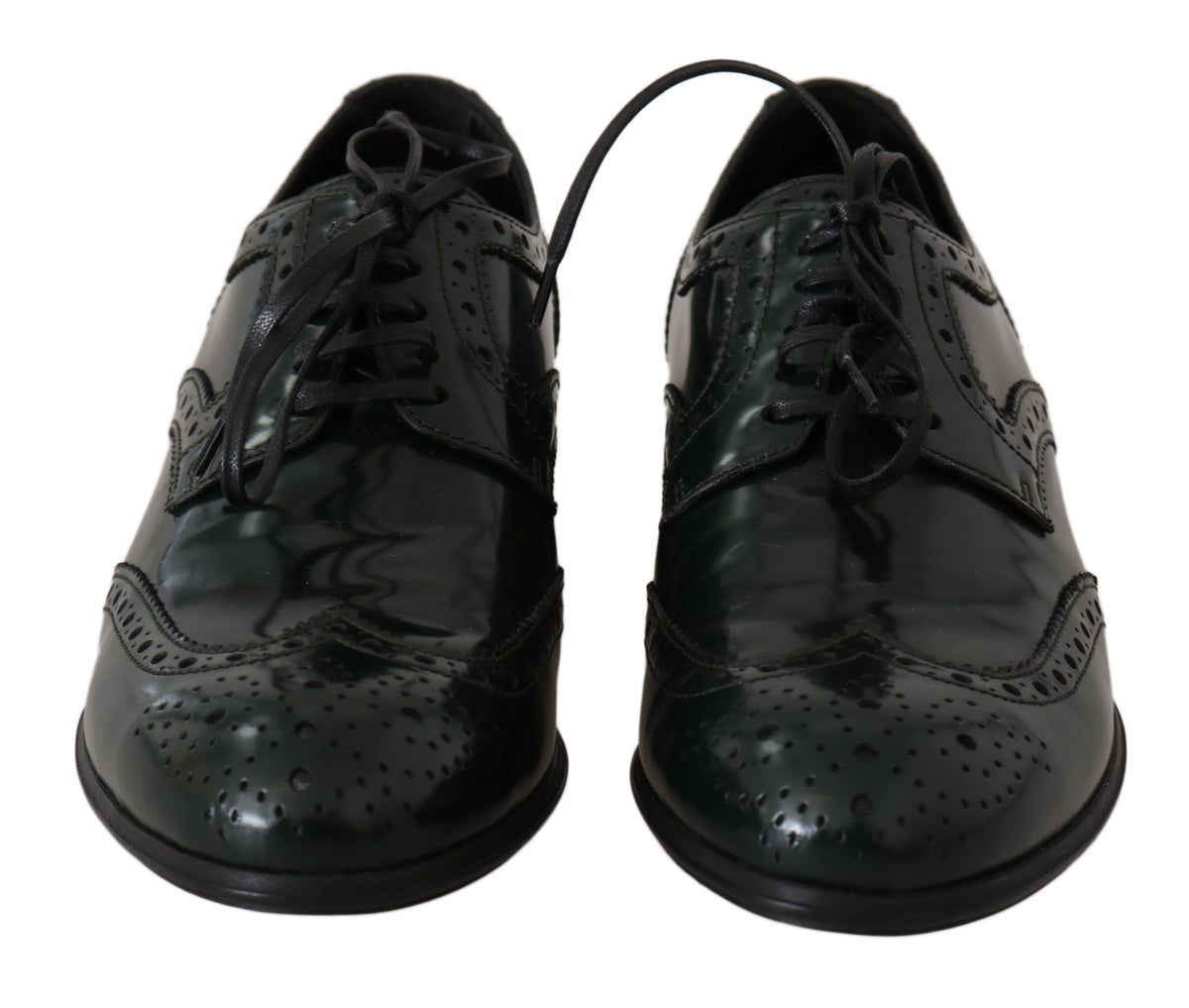 Dolce & Gabbana Grüne Leder Broque Oxford Wingtip Schuhe