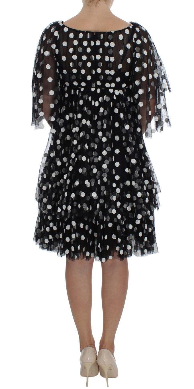 Dolce & Gabbana Schwarz-weiß gepunktetes Kleid mit Rüschen