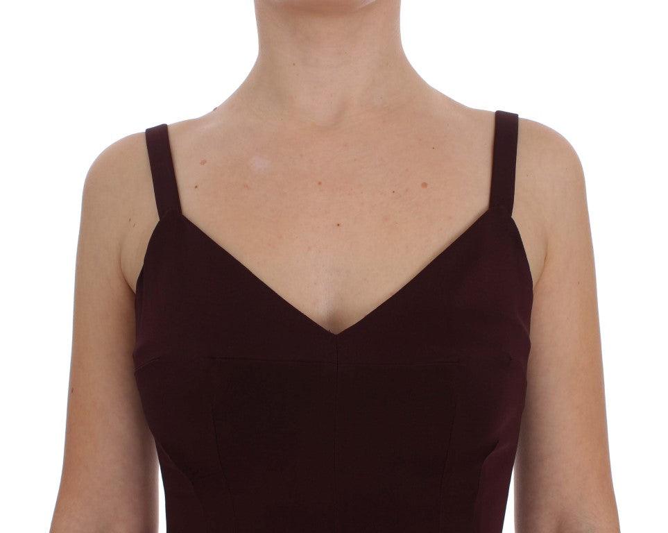 Dolce & Gabbana Bordeauxfarbenes Stretch-Etuikleid in voller Länge