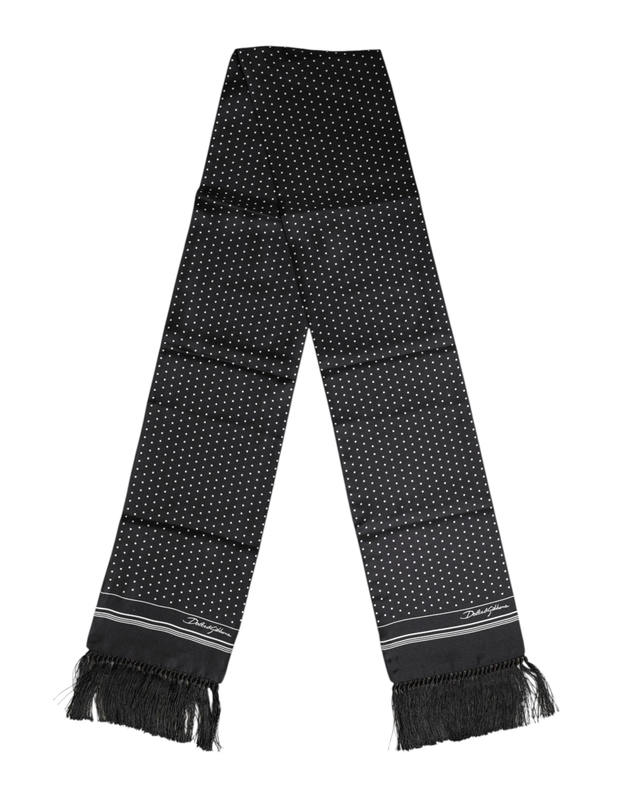 Dolce & Gabbana Schwarzer weißer Polka Dot Fransen Foulard Schal