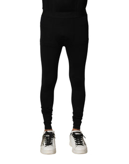 Dolce & Gabbana Schwarzes Nylon Elastische Logo Männer Leggings Hosen