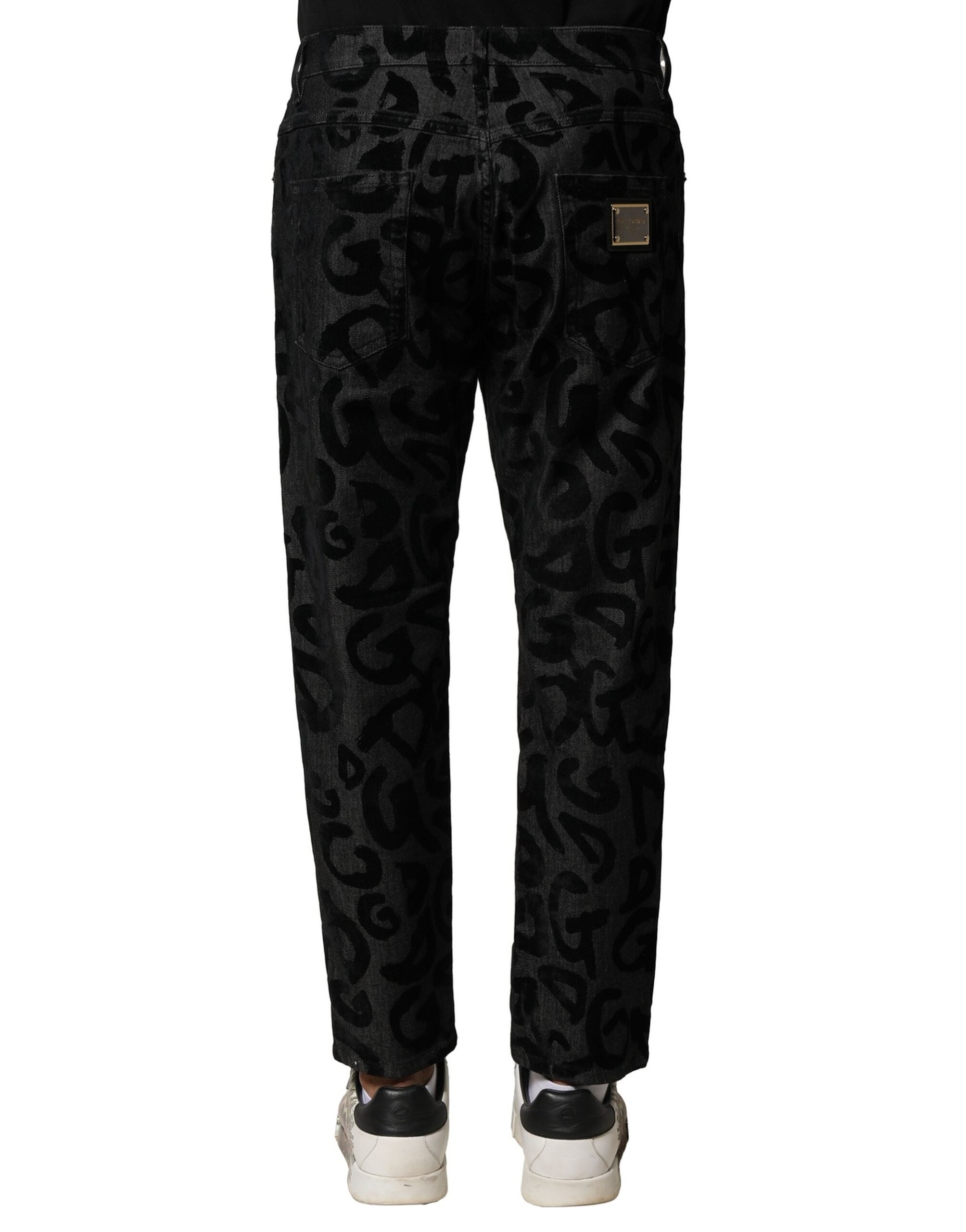 Dolce & Gabbana Graue Baumwolle DG Logo Straight Herren Denim Jeans