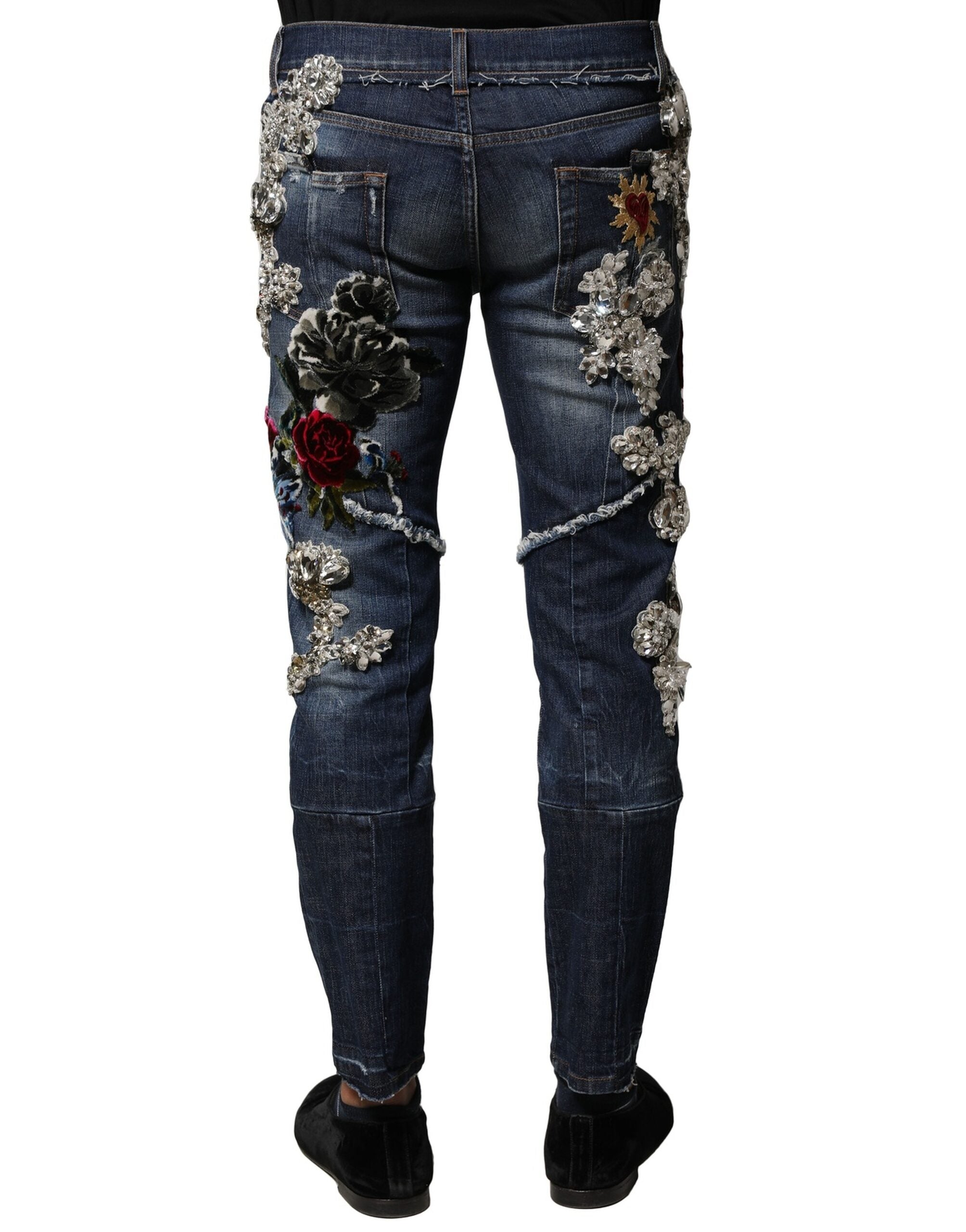Dolce & Gabbana Blaue Baumwoll-Jeans mit Strass-Verzierungen