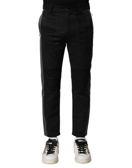 Dolce & Gabbana Schwarz-Grau Baumwolle Tapered Herrenhosen