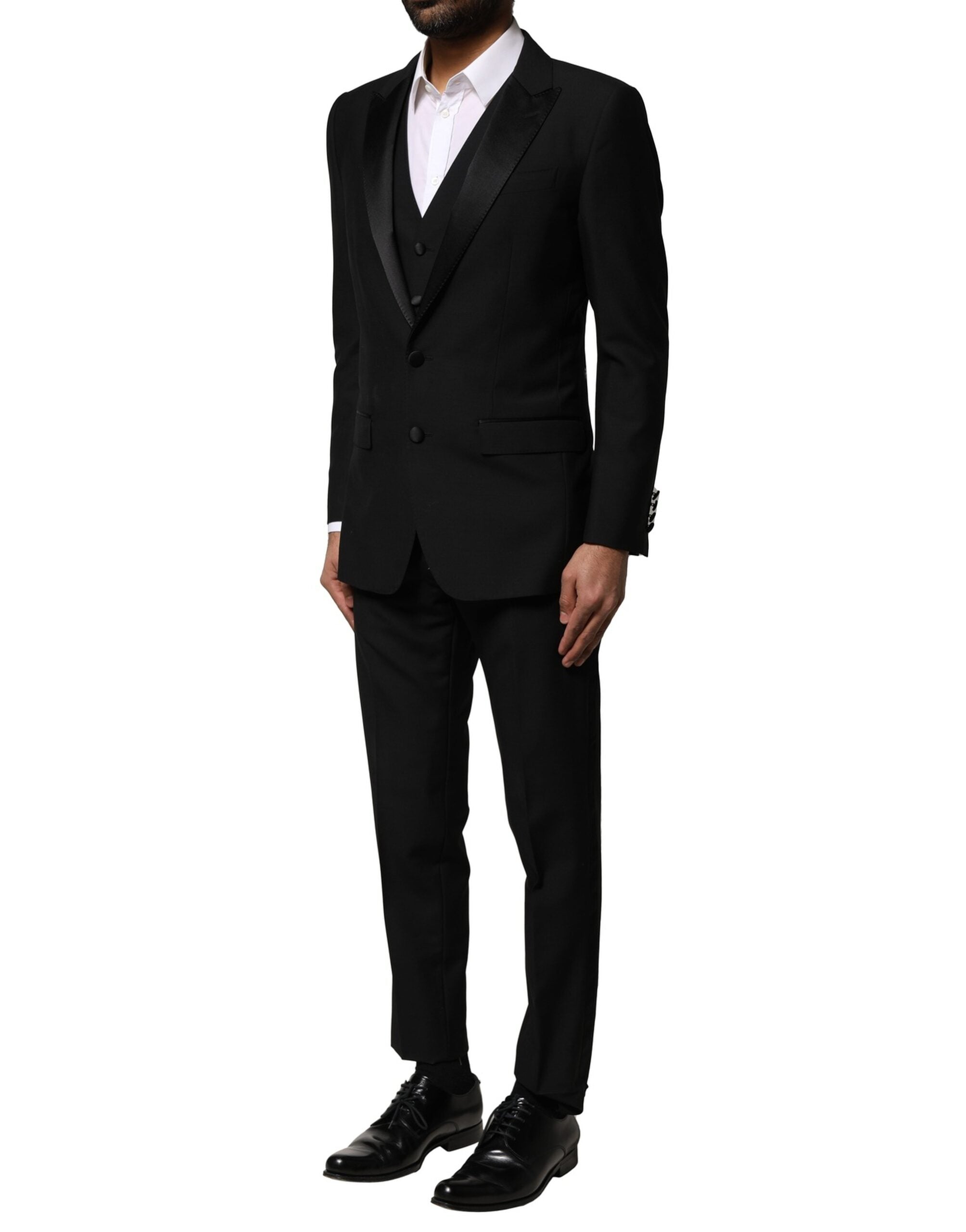 Dolce & Gabbana Schwarzer einreihiger Anzug aus Wolle (3 Teile)