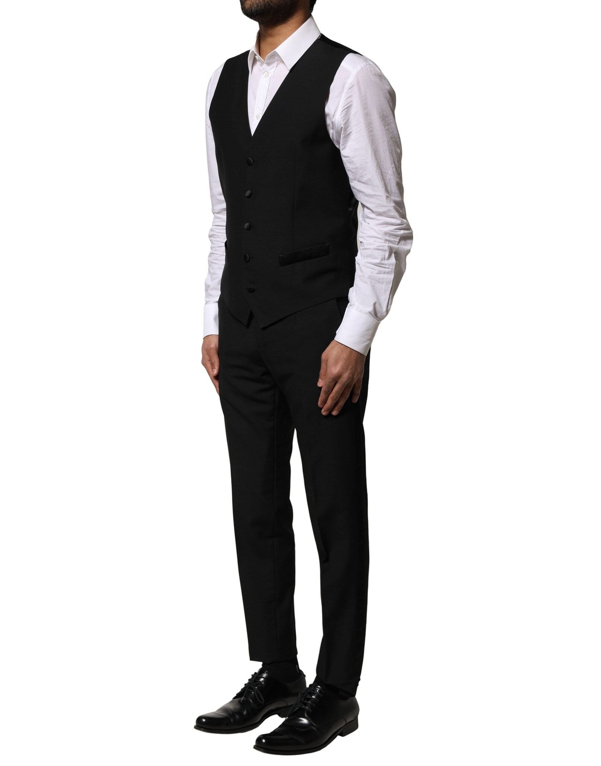 Dolce & Gabbana Schwarzer einreihiger Anzug aus Wolle (3 Teile)