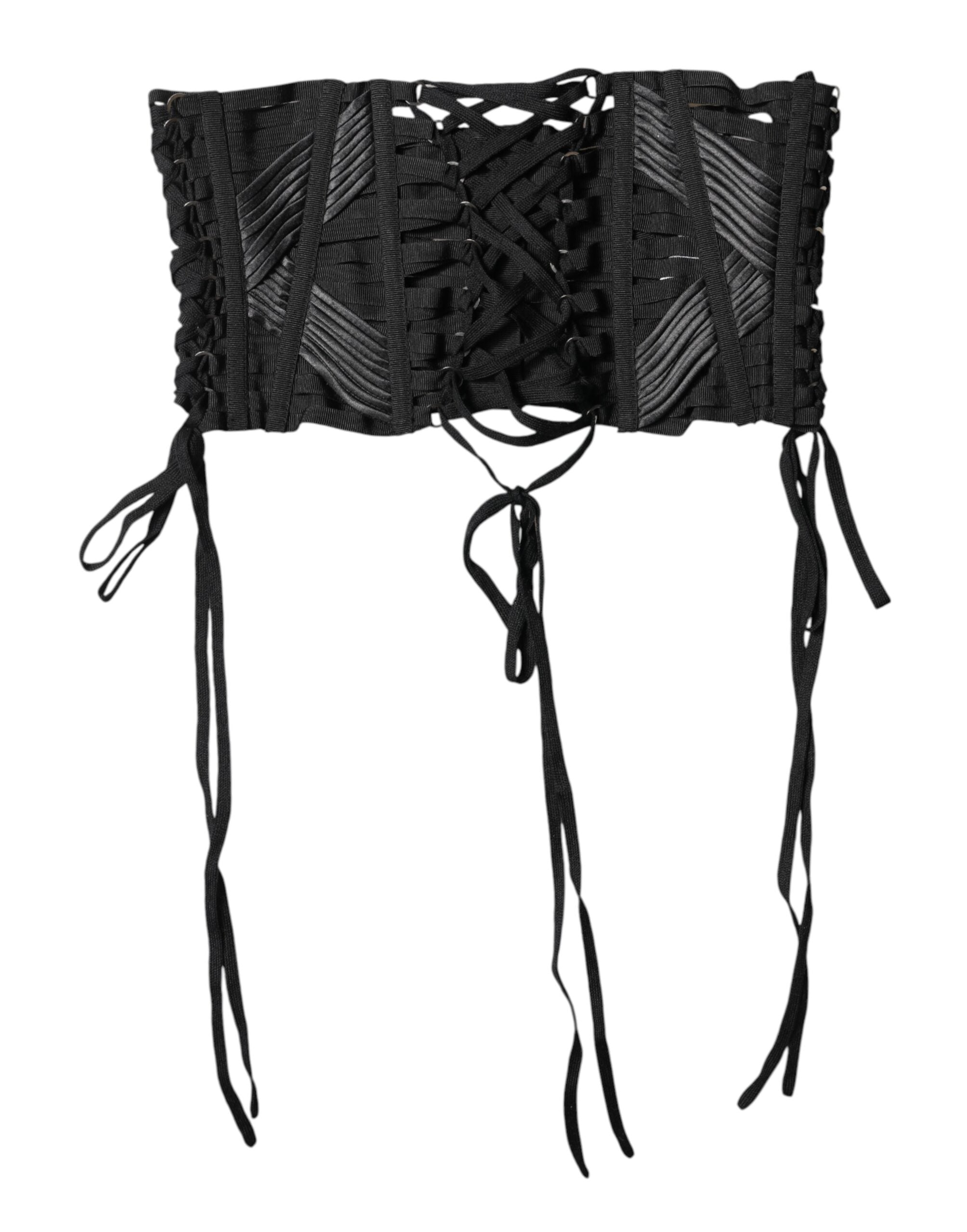 Dolce & Gabbana Schwarzer Baumwolltaille LaceUp Strap Korsettgürtel