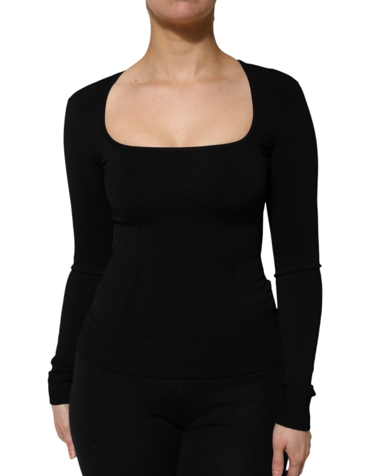 Dolce & Gabbana Schwarzes Langarm-Pullover-Top mit quadratischem Ausschnitt