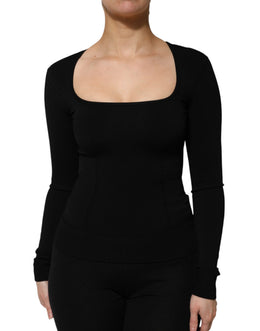 Dolce & Gabbana Schwarzes Langarm-Pullover-Top mit quadratischem Ausschnitt