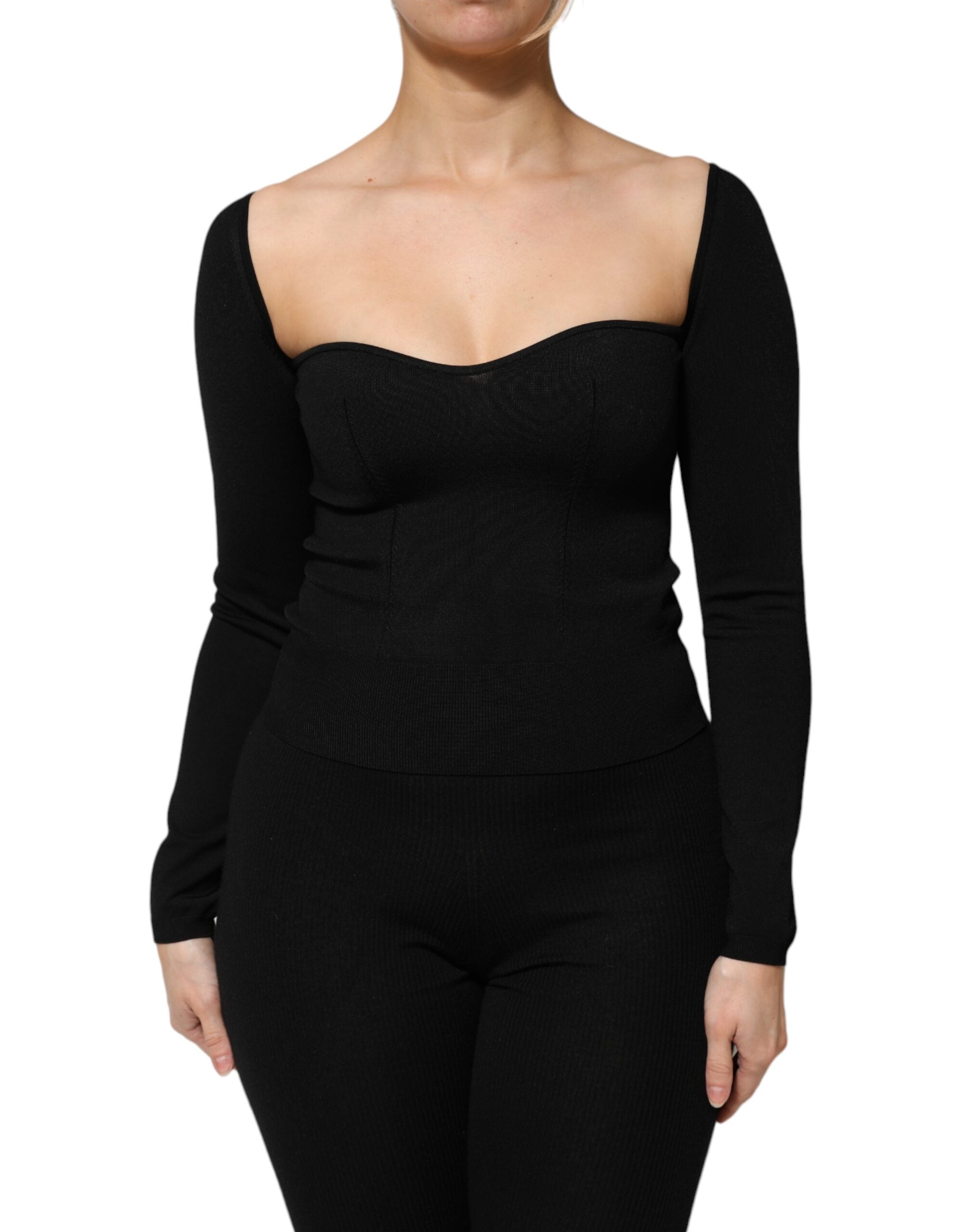 Dolce & Gabbana Schwarzer Viskose-Langarm-Pullover Bluse Top