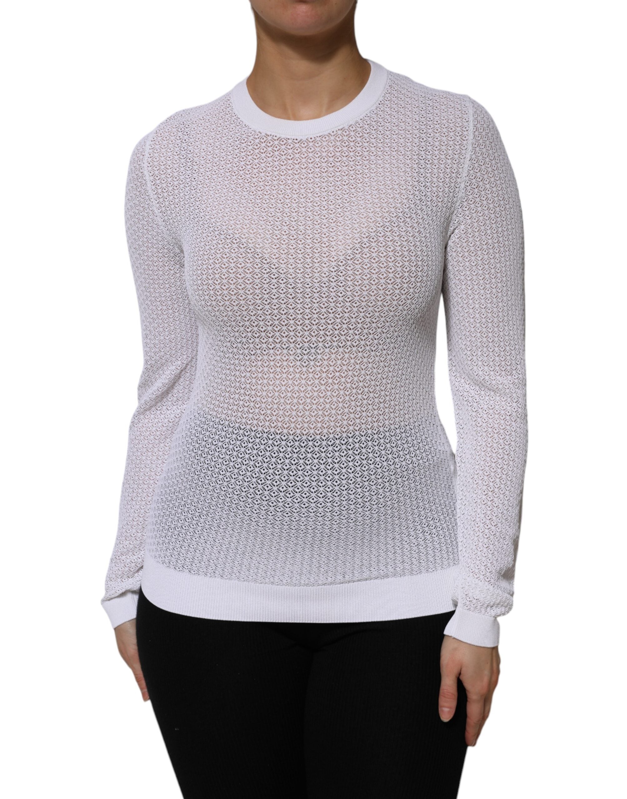 Dolce & Gabbana Weißer Rundhals-Pullover mit langen Ärmeln Top