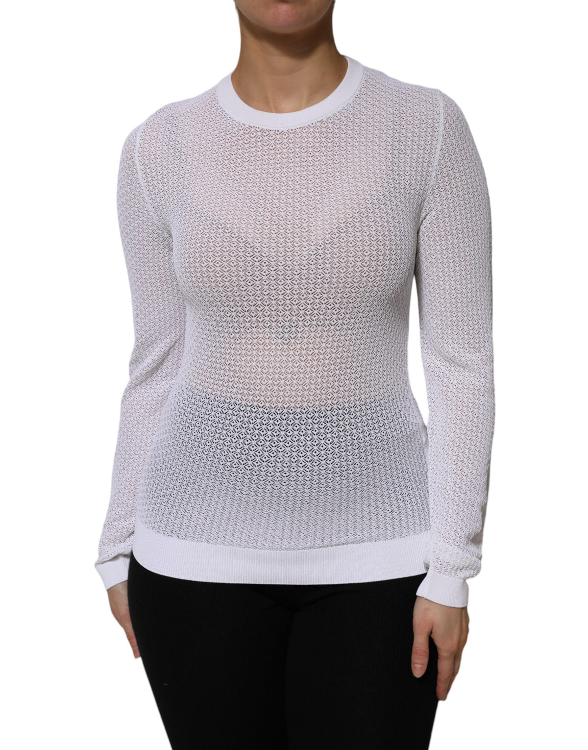 Dolce & Gabbana Weißer Rundhals-Pullover mit langen Ärmeln Top