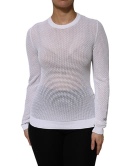 Dolce & Gabbana Weißer Rundhals-Pullover mit langen Ärmeln Top