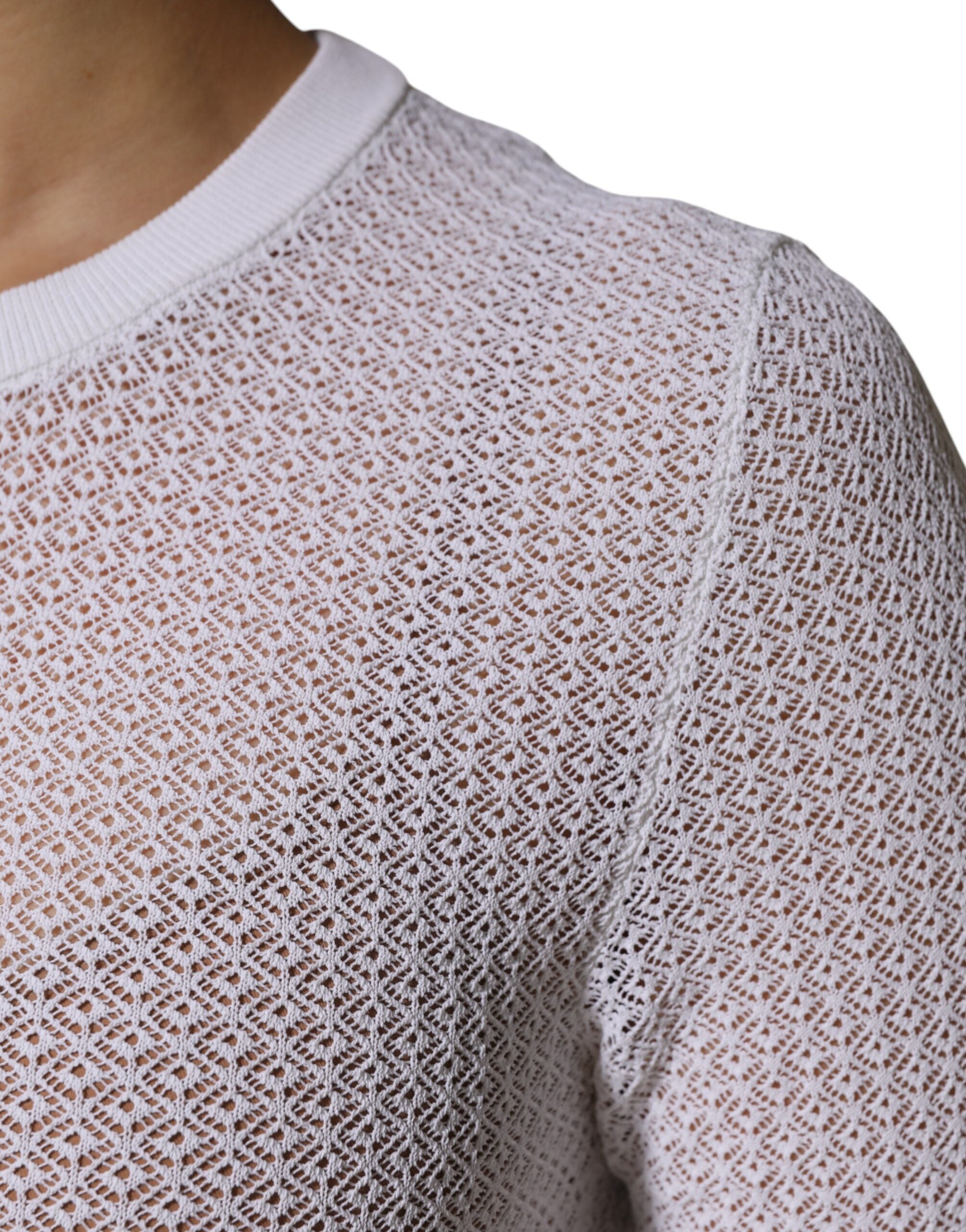 Dolce & Gabbana Weißer Rundhals-Pullover mit langen Ärmeln Top