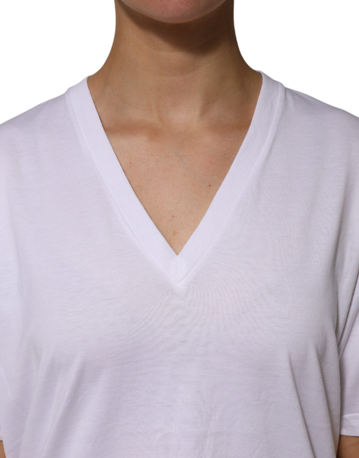 Dolce & Gabbana Weißes Baumwoll-T-Shirt mit kurzen Ärmeln und V-Ausschnitt