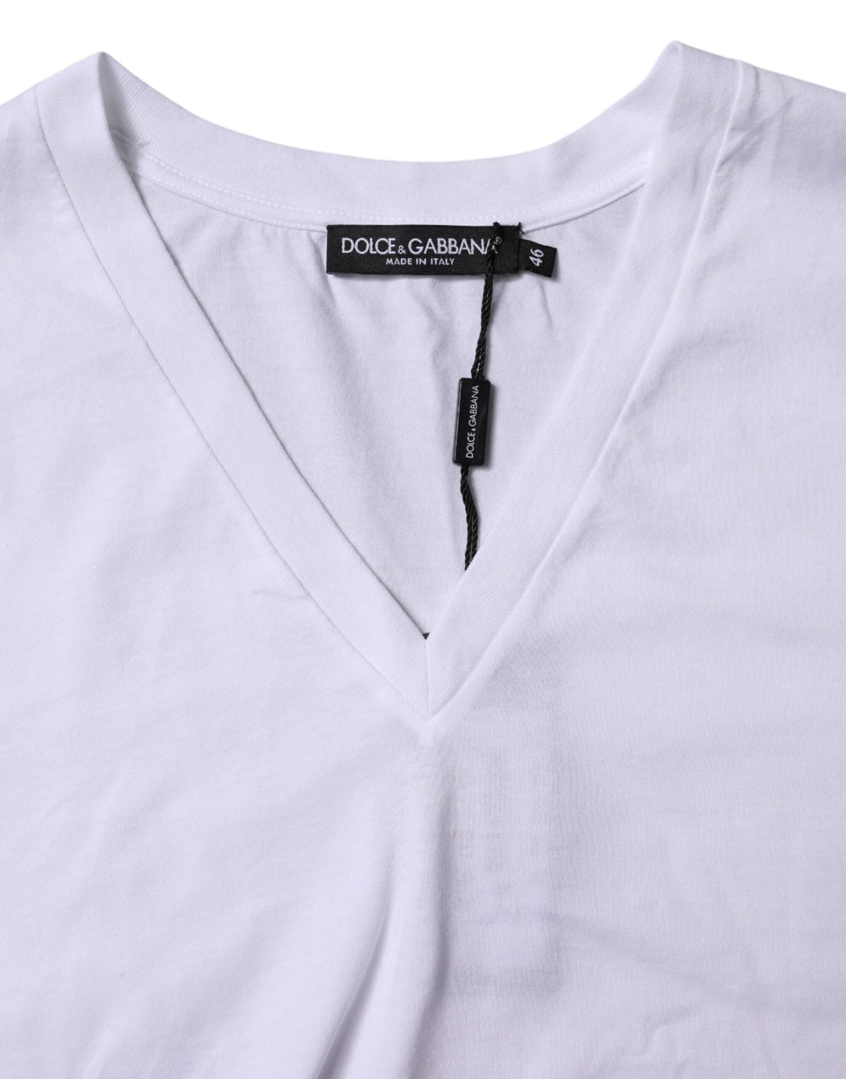 Dolce & Gabbana Weißes Baumwoll-T-Shirt mit kurzen Ärmeln und V-Ausschnitt