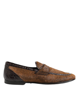 Dolce & Gabbana Braun Loafers Leder Slip On Männer Kleid Schuhe