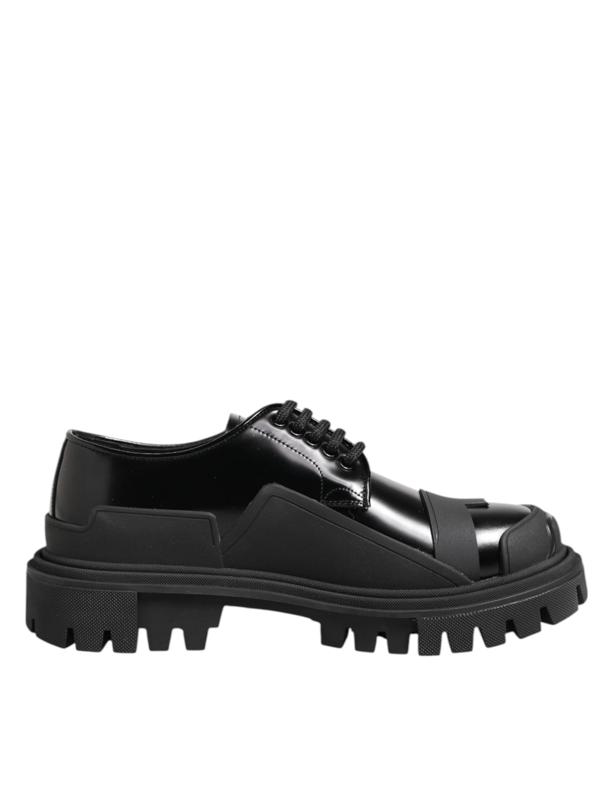 Dolce & Gabbana Trekking-Derby-Schuhe aus schwarzem Lackleder