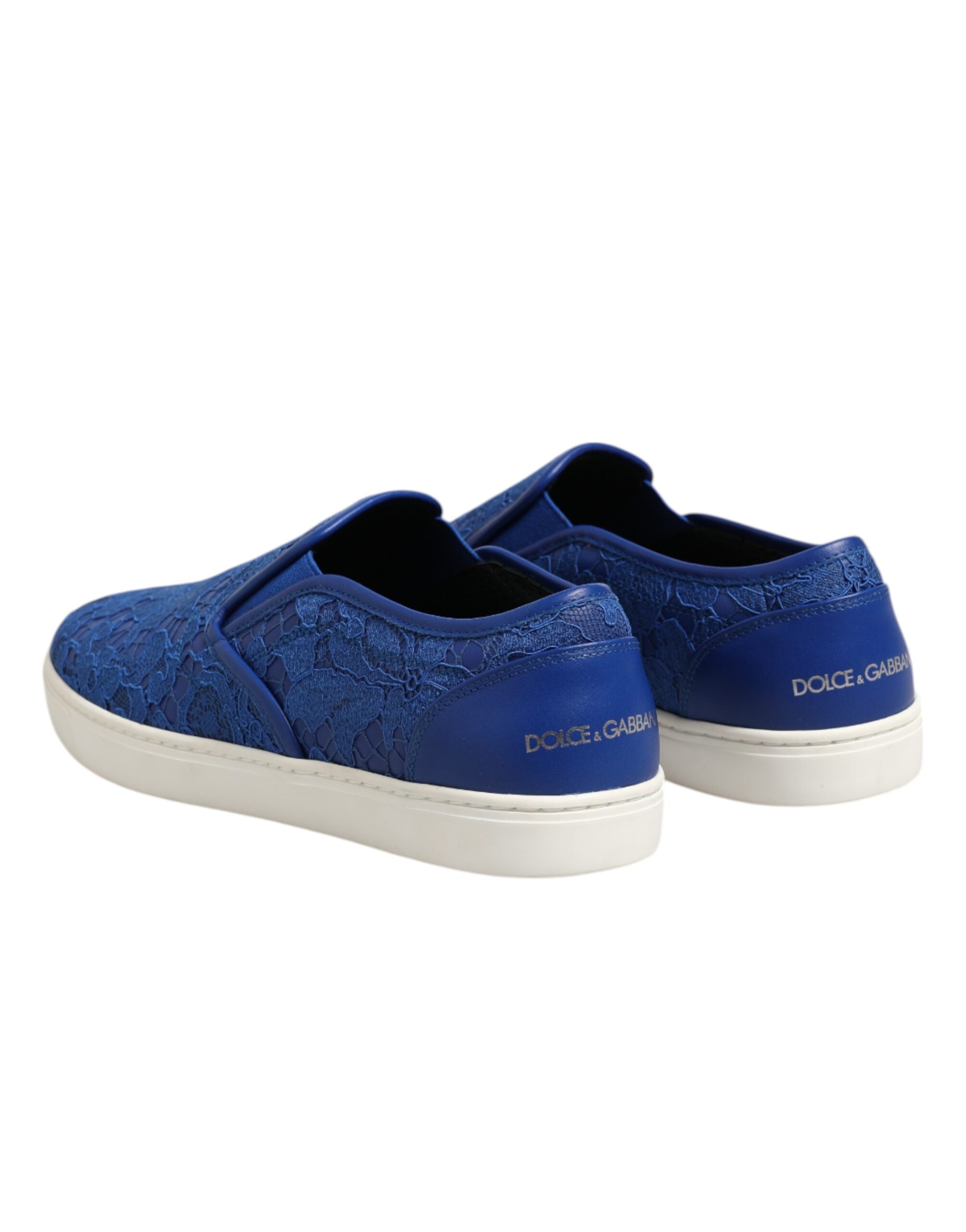 Dolce & Gabbana Blaue Leder Spitze Slip On Sneaker Schuhe