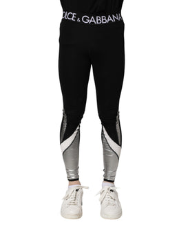 Dolce & Gabbana Schwarz Silber Nylon Skinny Männer Leggings Hosen