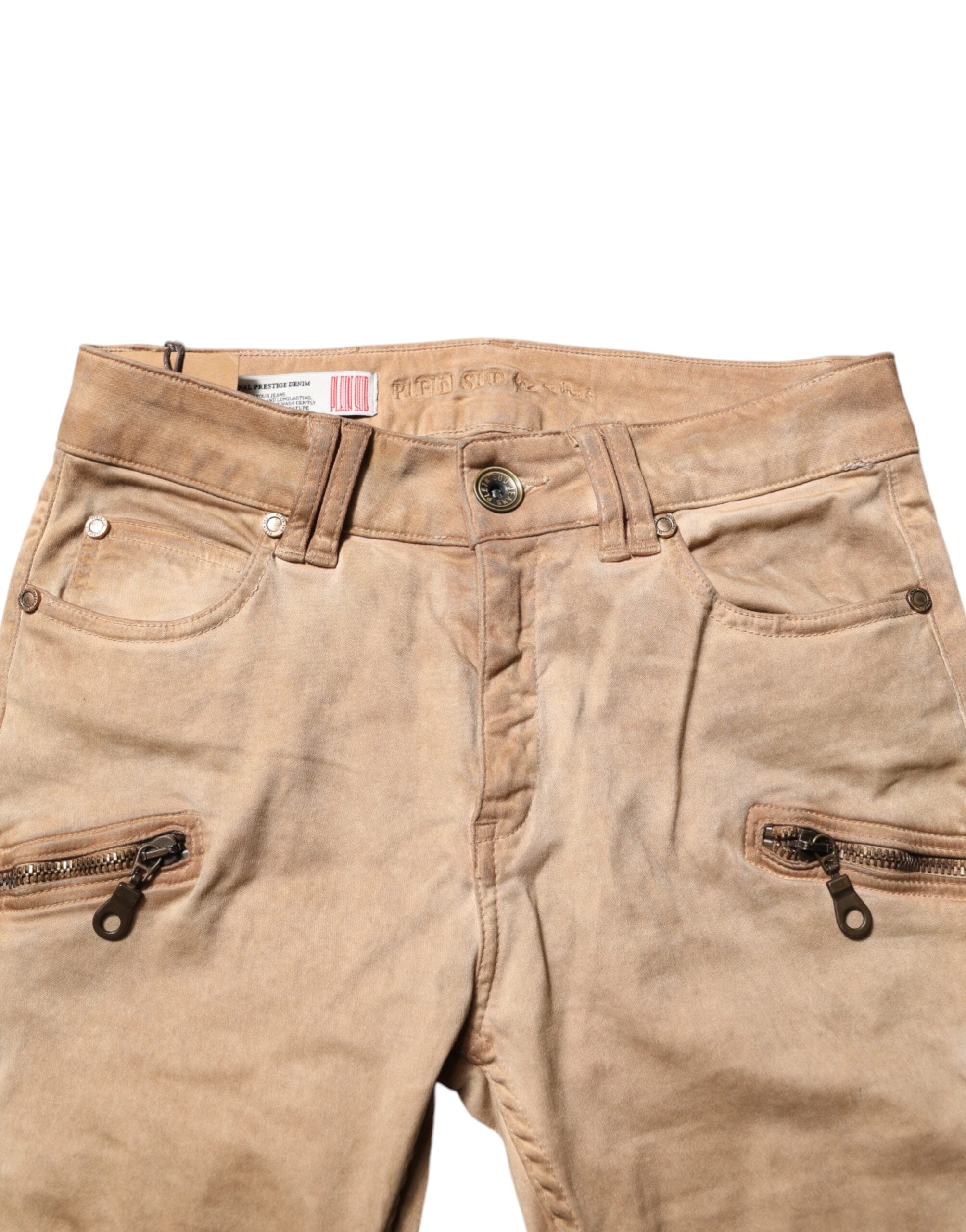 PLEIN SUD Braune Skinny Denim-Jeans aus Baumwolle mit mittlerer Taille